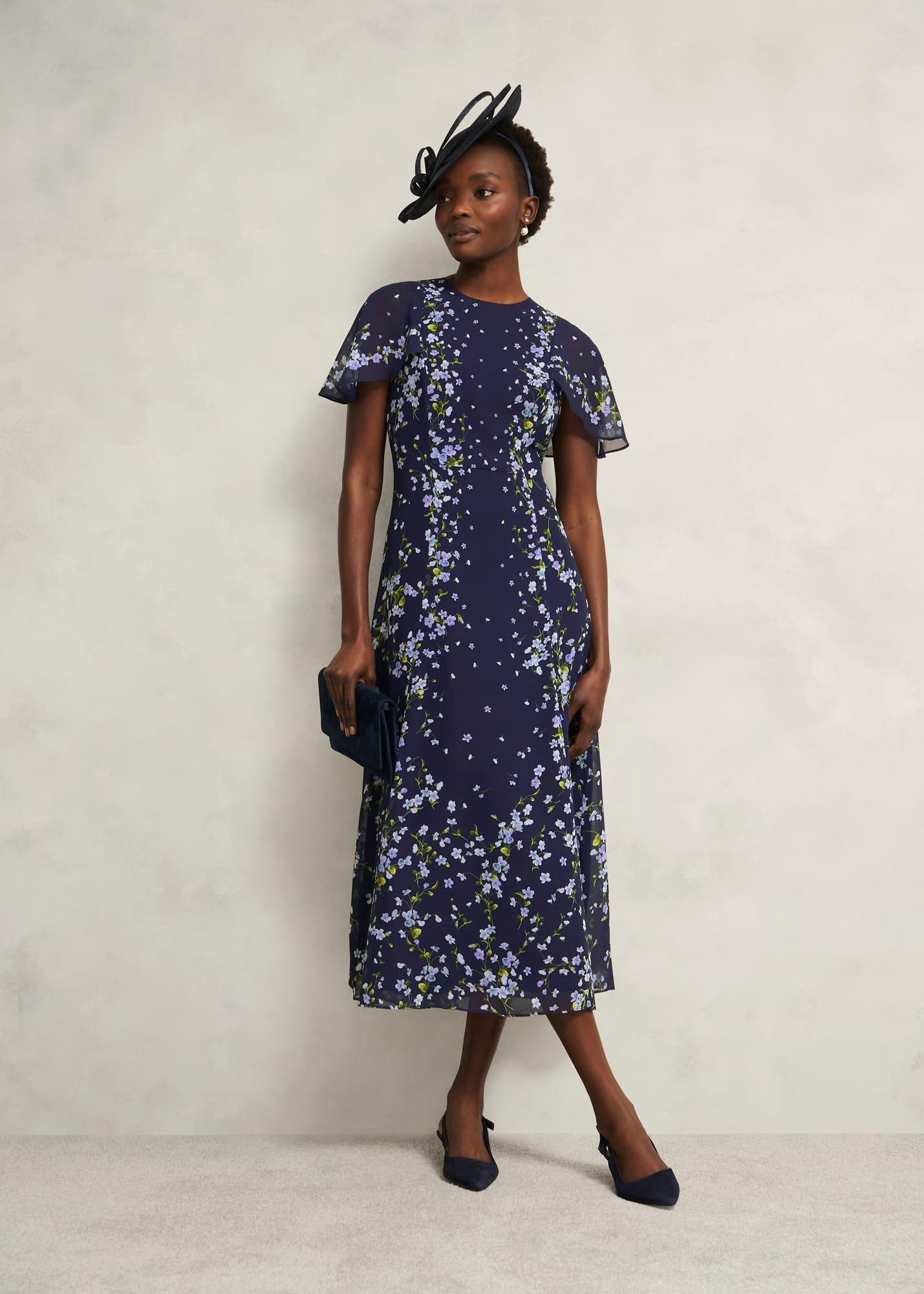 Rosella Cape Dress, Midnight Multi, hi-res