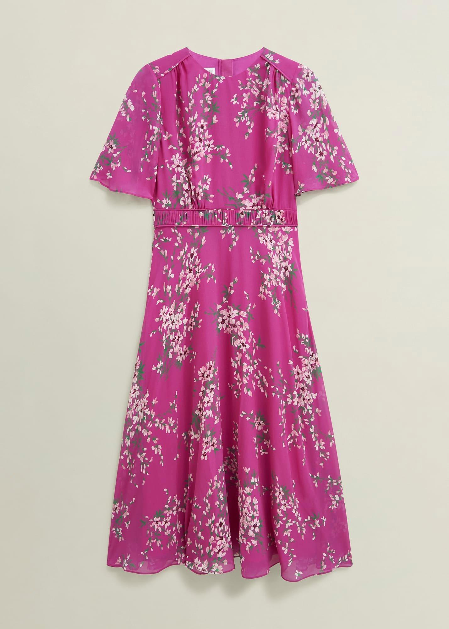 Petite Bronwyn Silk Dress, Pink Multi, hi-res