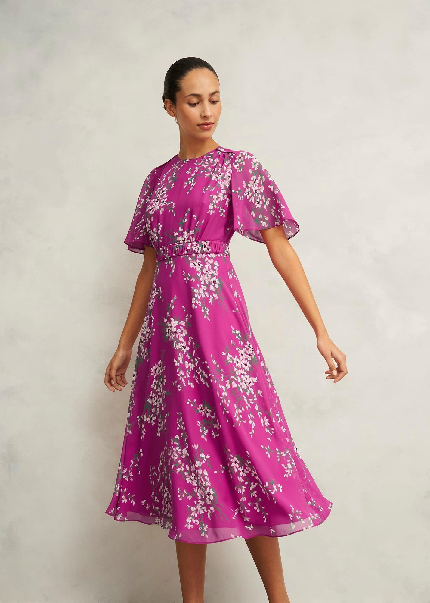 Petite Bronwyn Silk Dress, Pink Multi, hi-res