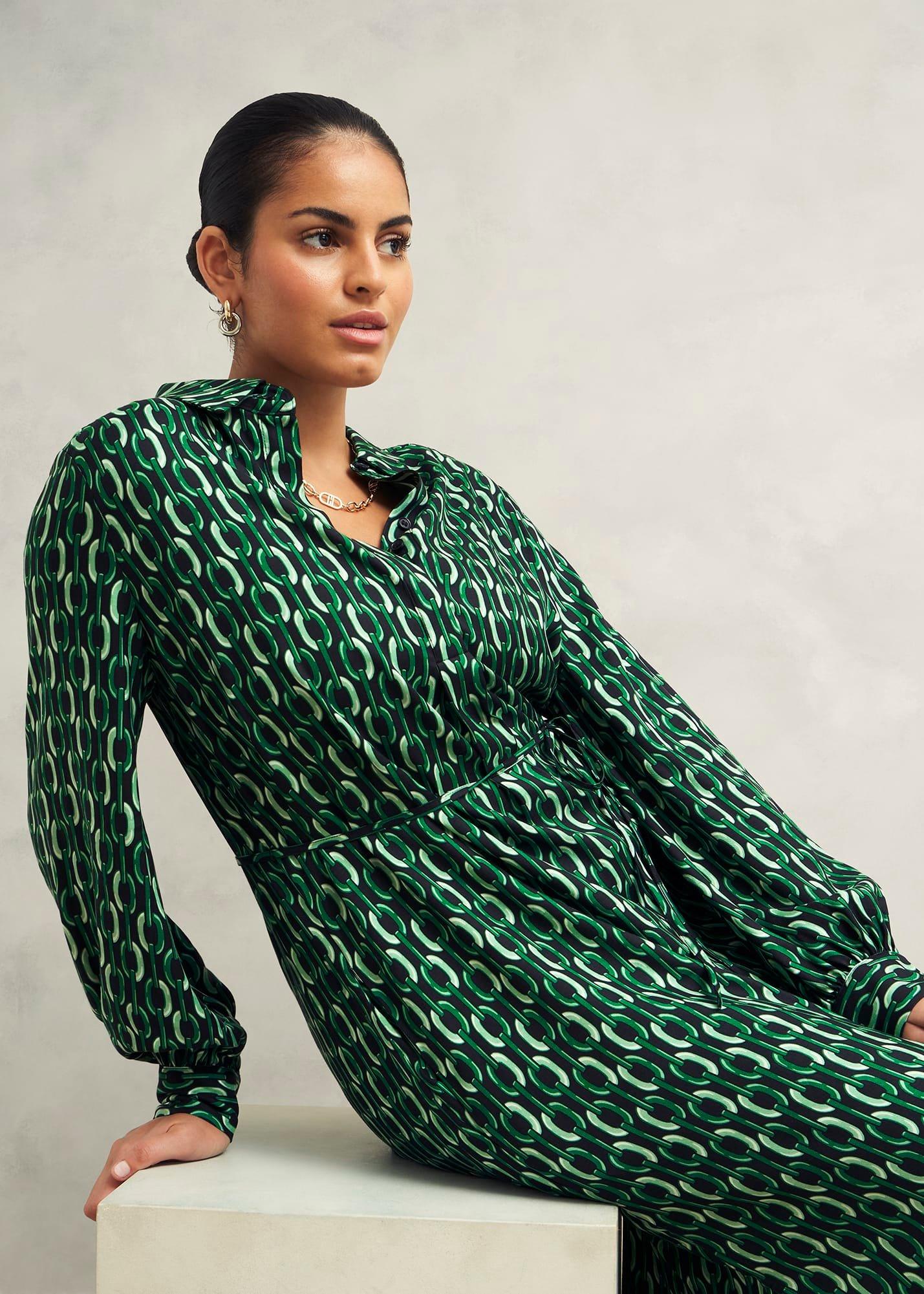 Petite Florian Dress, Navy Green, hi-res