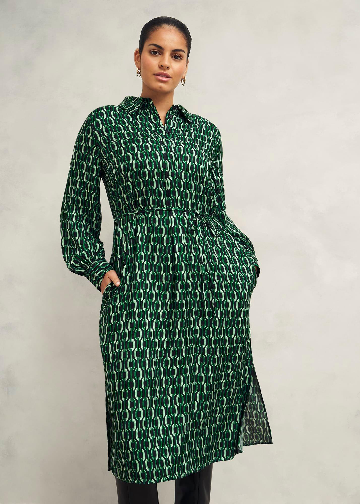 Petite Florian Dress, Navy Green, hi-res