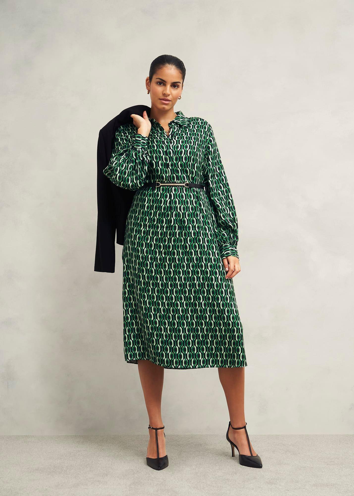 Petite Florian Dress, Navy Green, hi-res