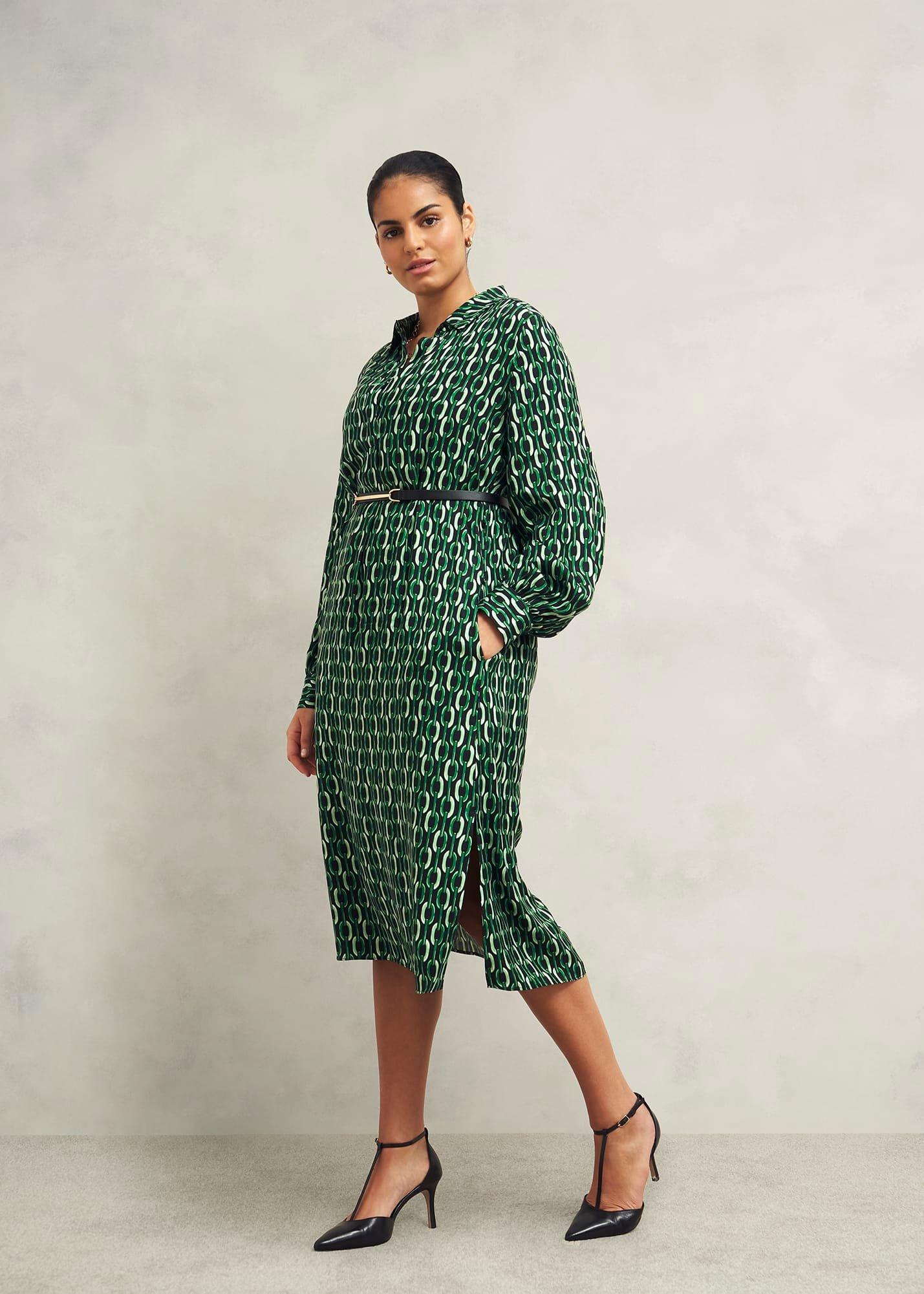 Petite Florian Dress, Navy Green, hi-res