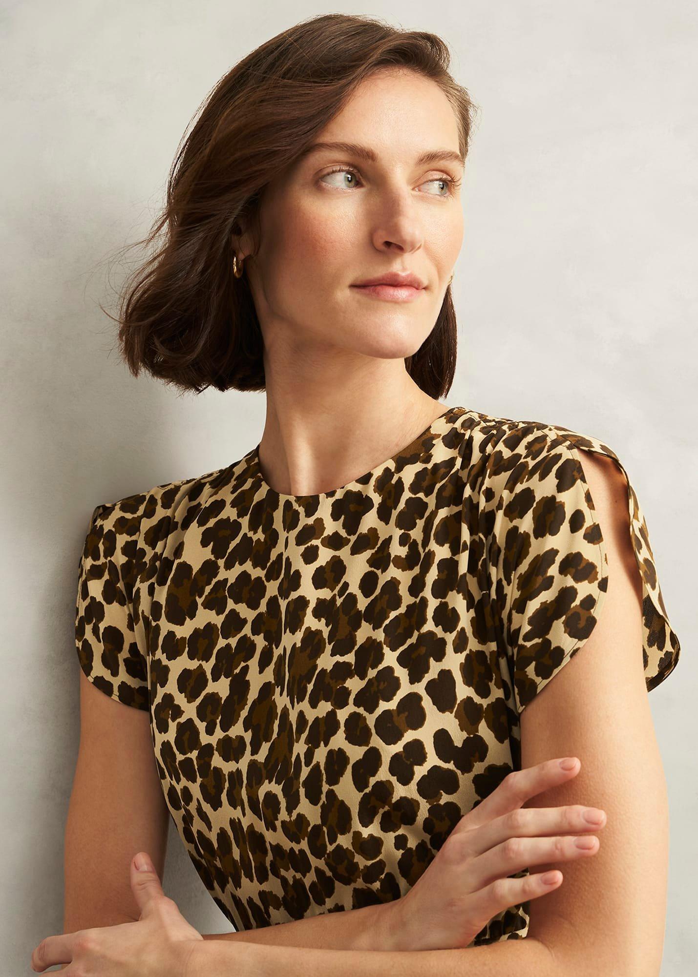 Hampton Leopard Silk Dress, Brown Multi, hi-res