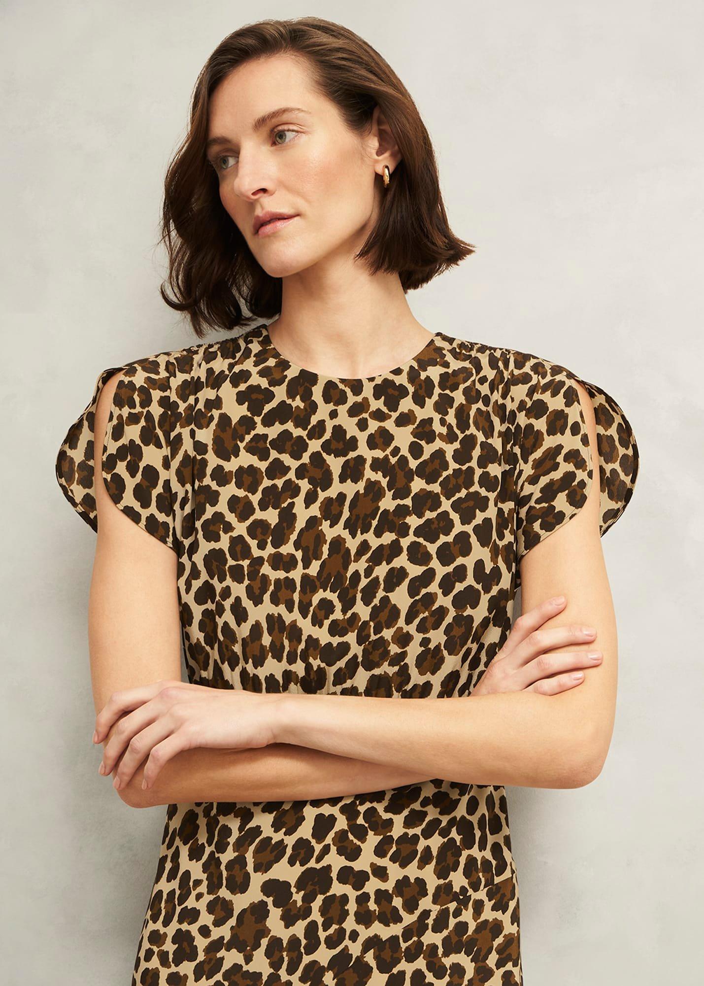 Hampton Leopard Silk Dress, Brown Multi, hi-res