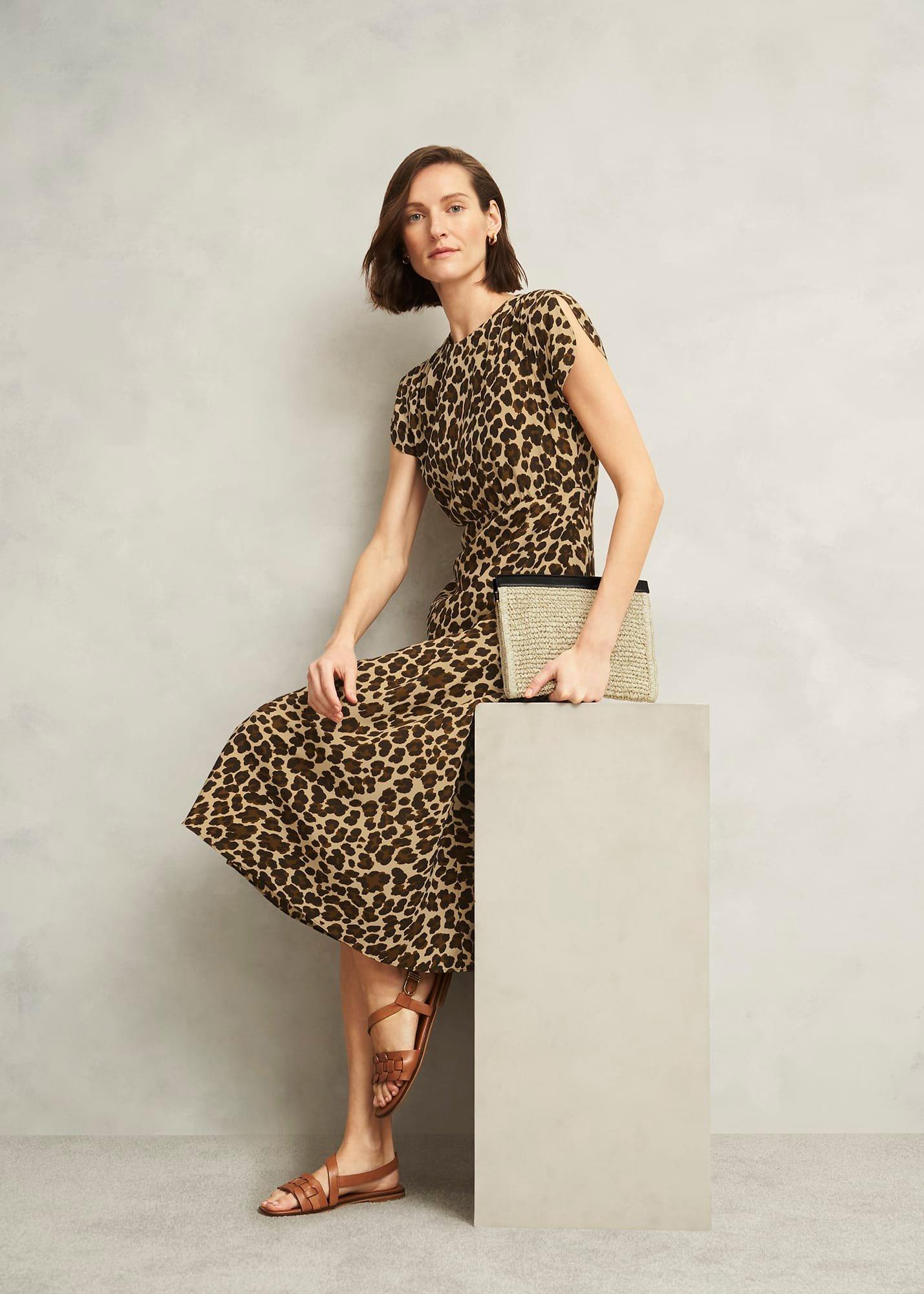 Hampton Leopard Silk Dress, Brown Multi, hi-res