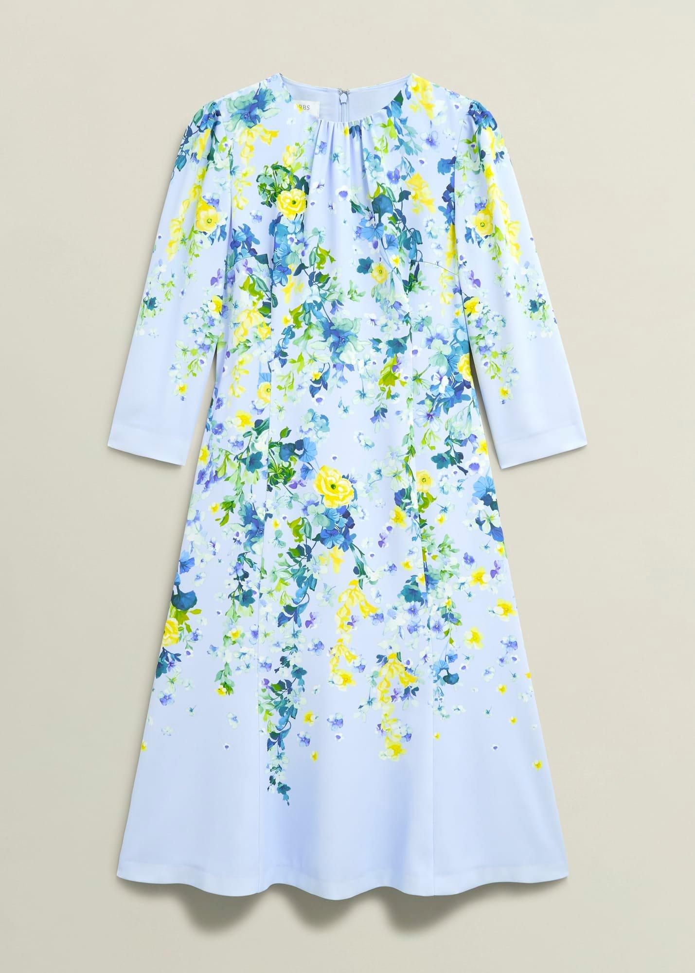 Honour Floral Midi Dress, Pale Blue Multi, hi-res