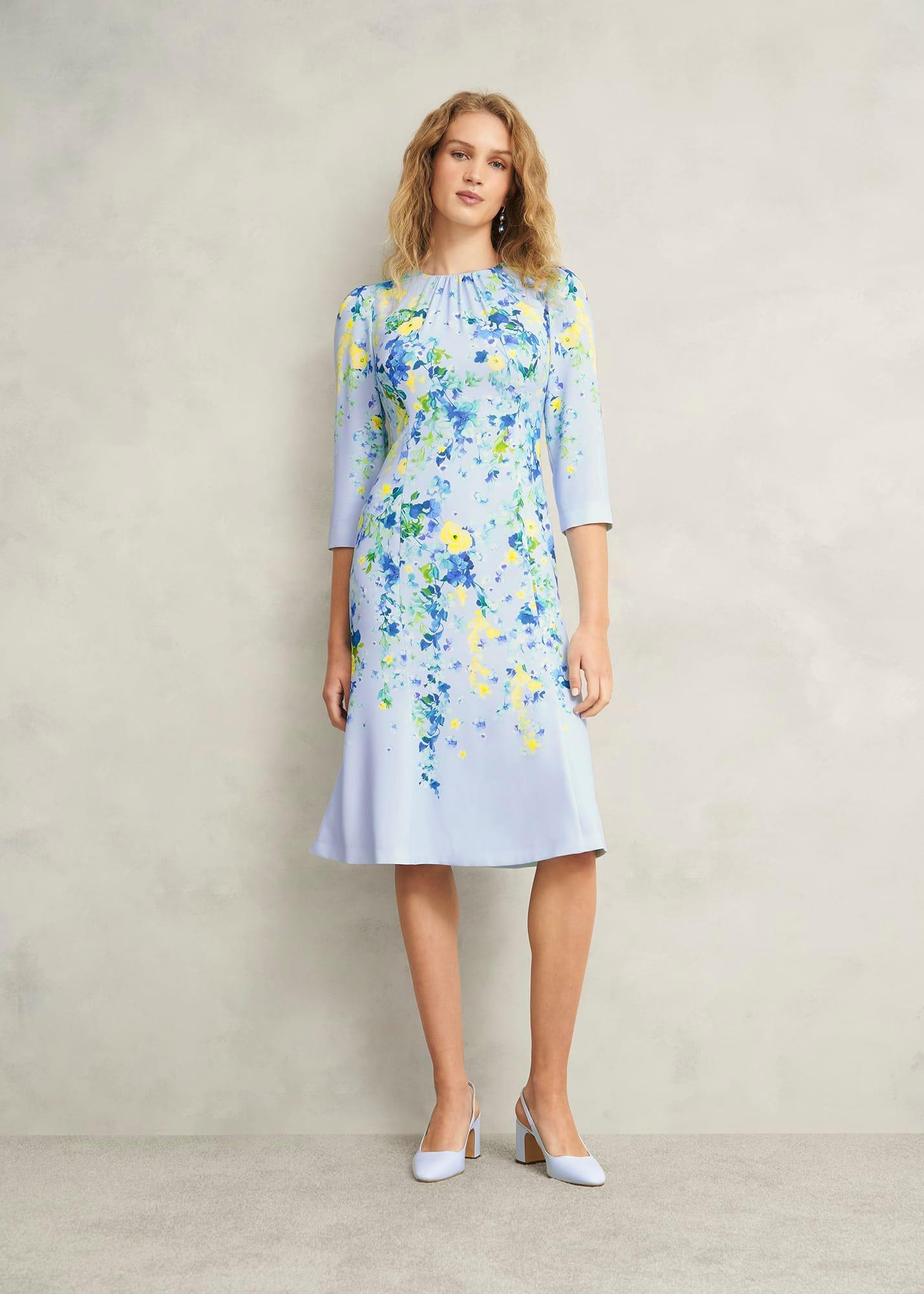 Honour Floral Midi Dress, Pale Blue Multi, hi-res