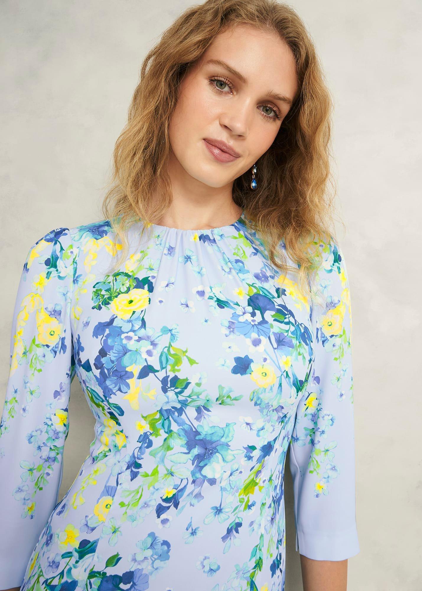 Honour Floral Midi Dress, Pale Blue Multi, hi-res