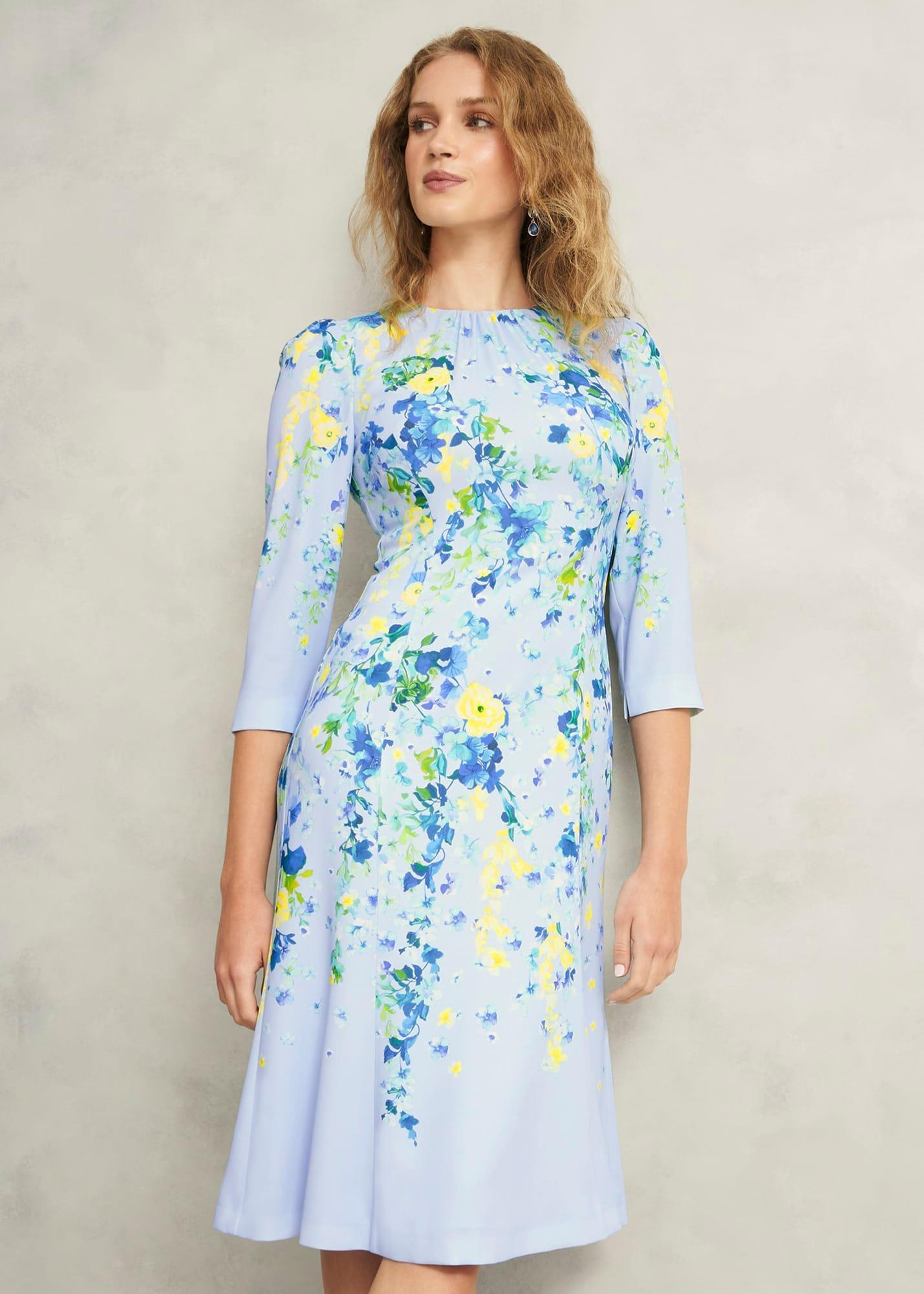 Honour Floral Midi Dress, Pale Blue Multi, hi-res