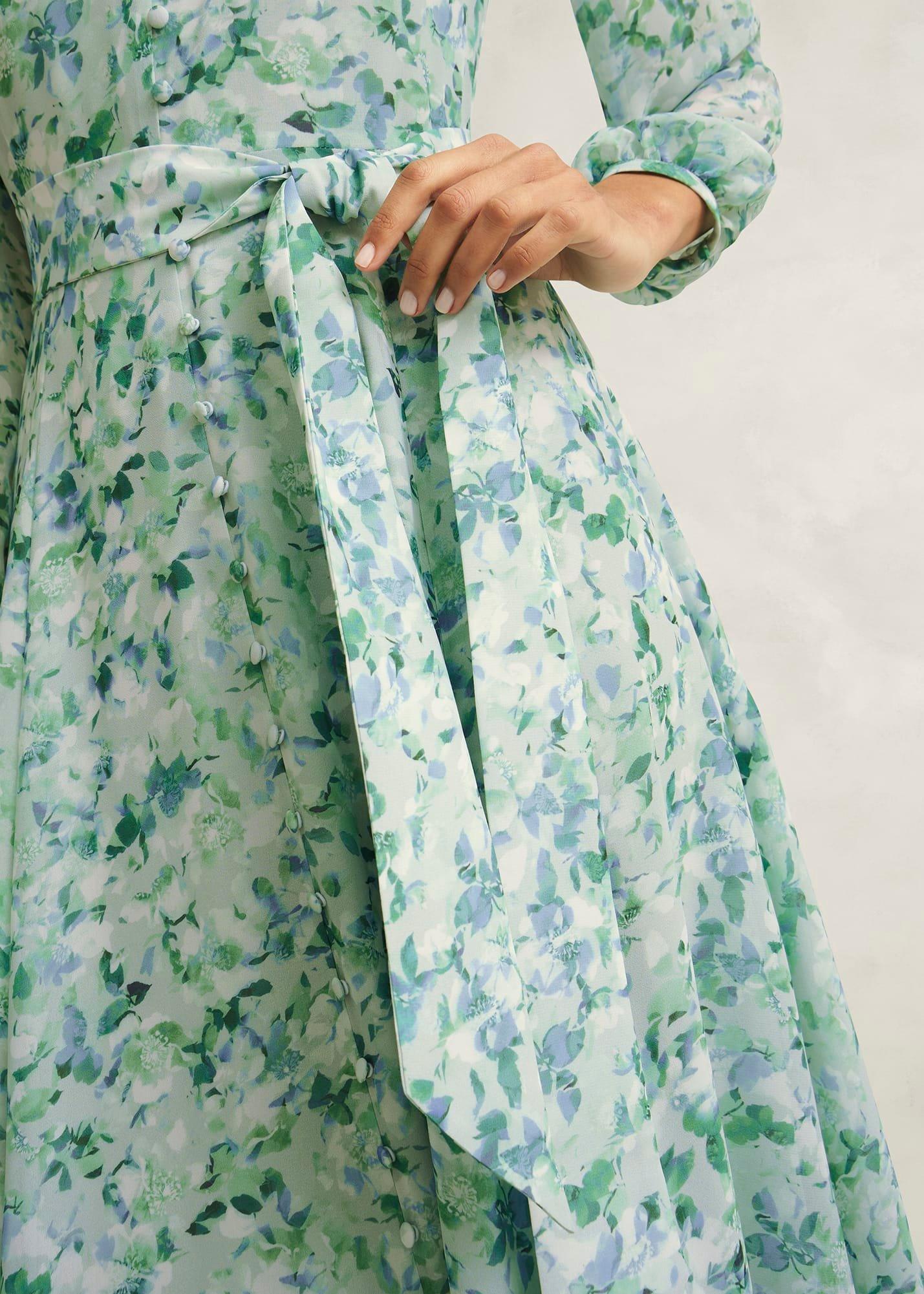 Thea Tie Belted Dress, Sage Green, hi-res