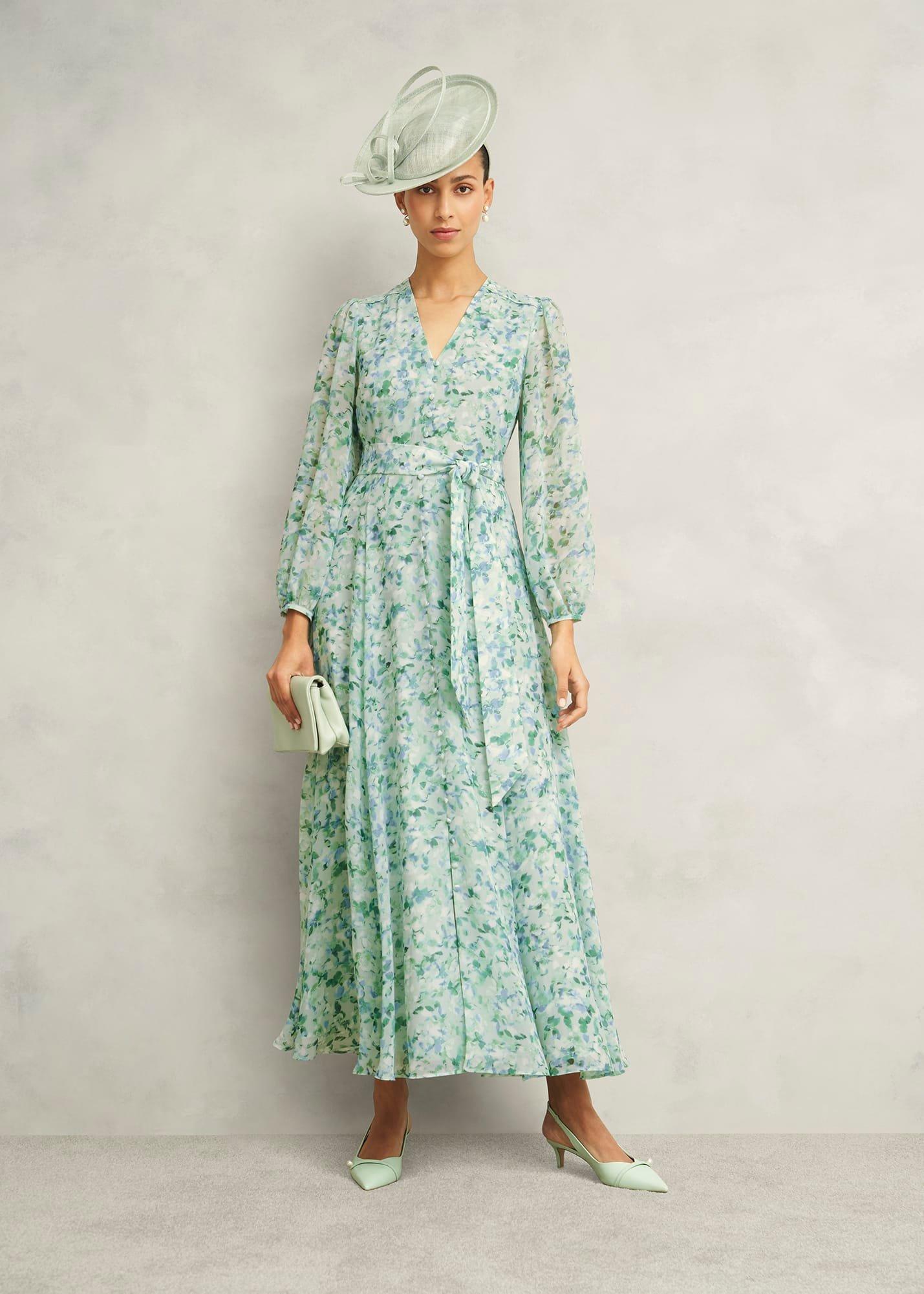 Thea Tie Belted Dress, Sage Green, hi-res