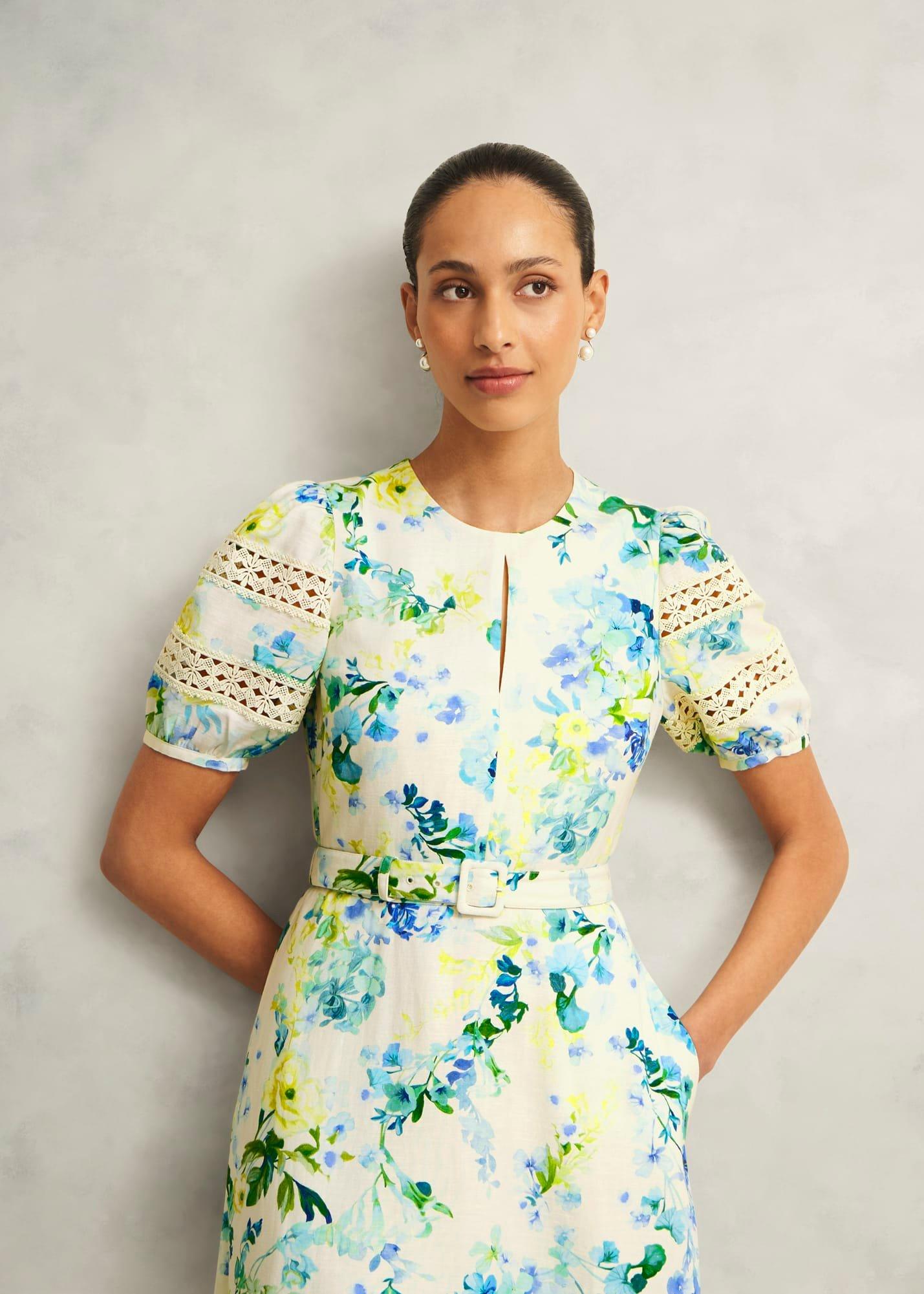 Winnie Floral Linen Dress, Ivory Multi, hi-res