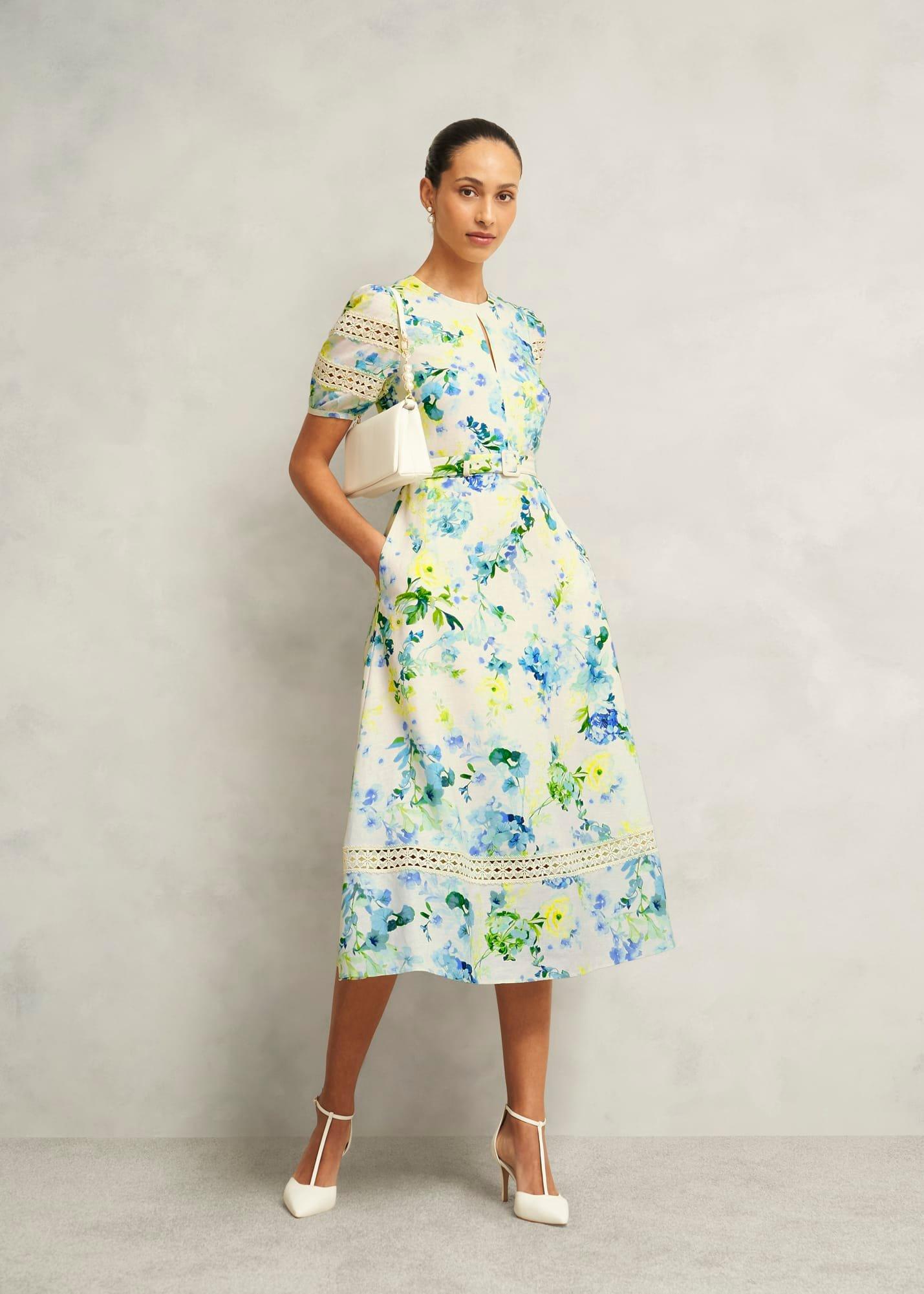 Winnie Floral Linen Dress, Ivory Multi, hi-res