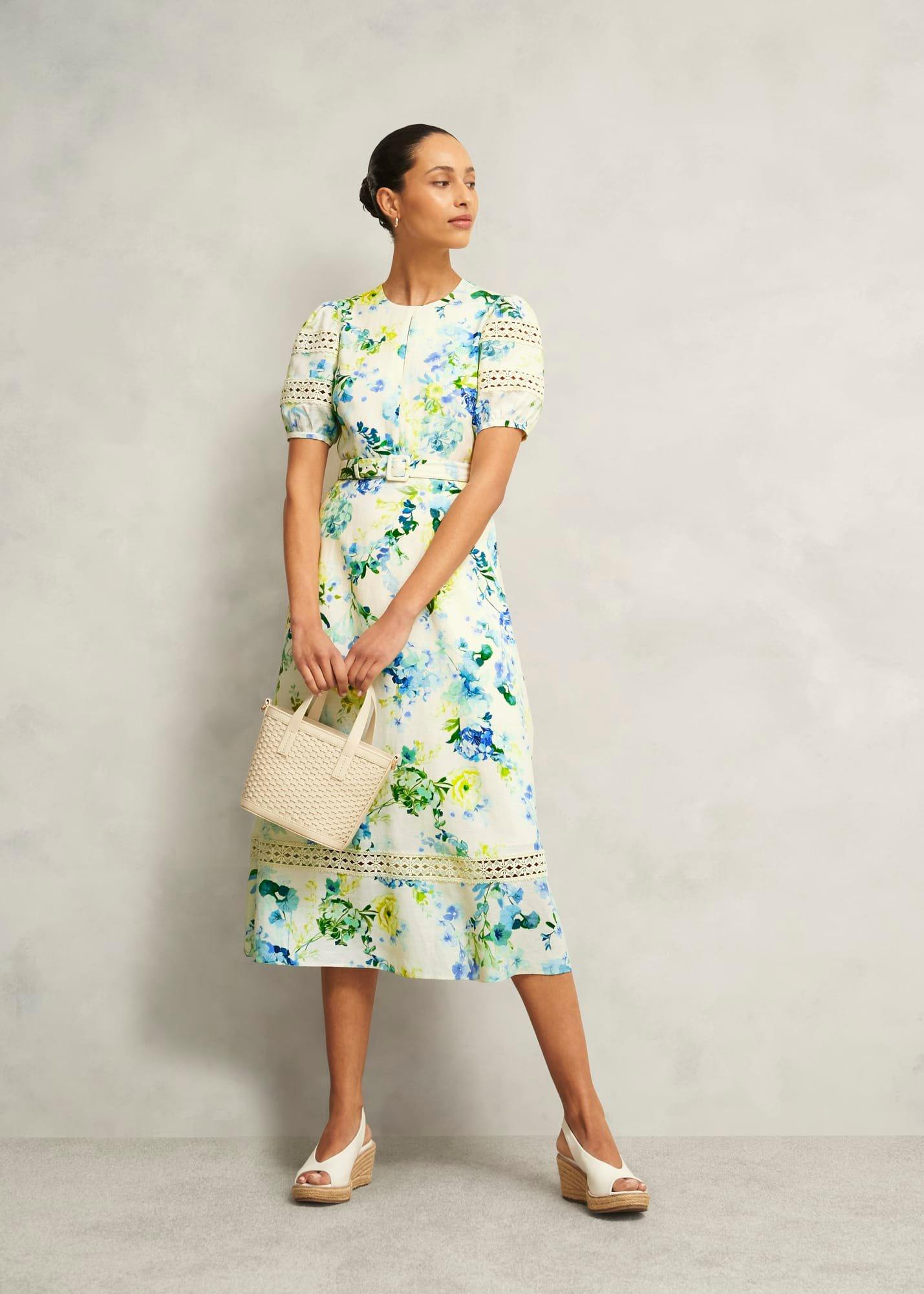 Winnie Floral Linen Dress, Ivory Multi, hi-res