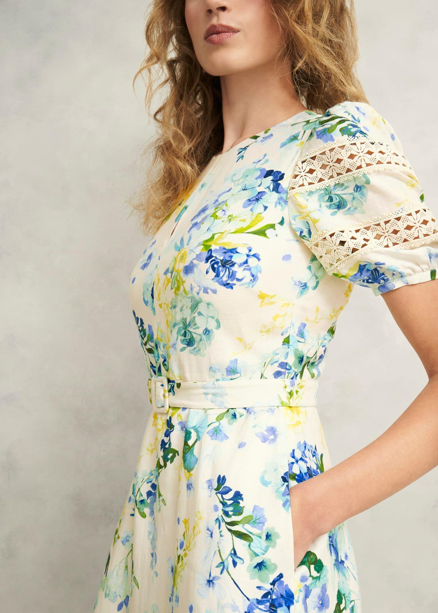 Winnie Floral Linen Dress, Ivory Multi, hi-res