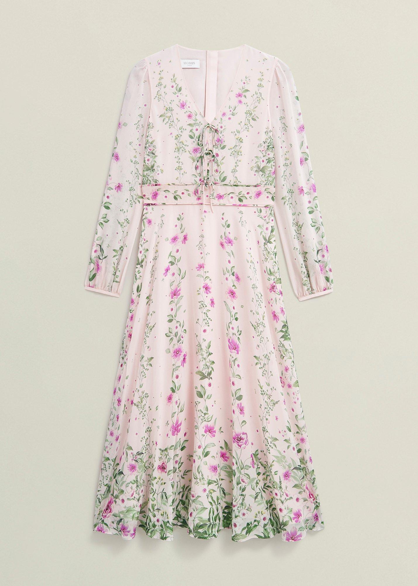 Fay Silk Bow Detail Dress, Pink Multi, hi-res