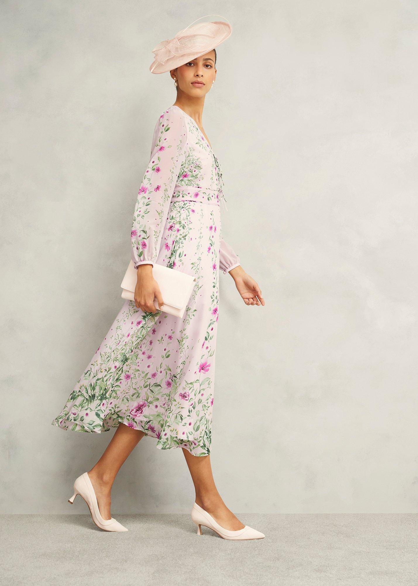 Fay Silk Bow Detail Dress, Pink Multi, hi-res