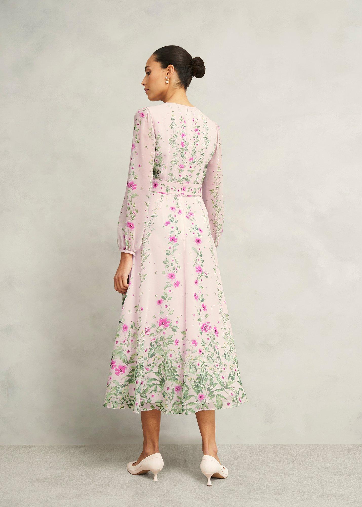 Fay Silk Bow Detail Dress, Pink Multi, hi-res