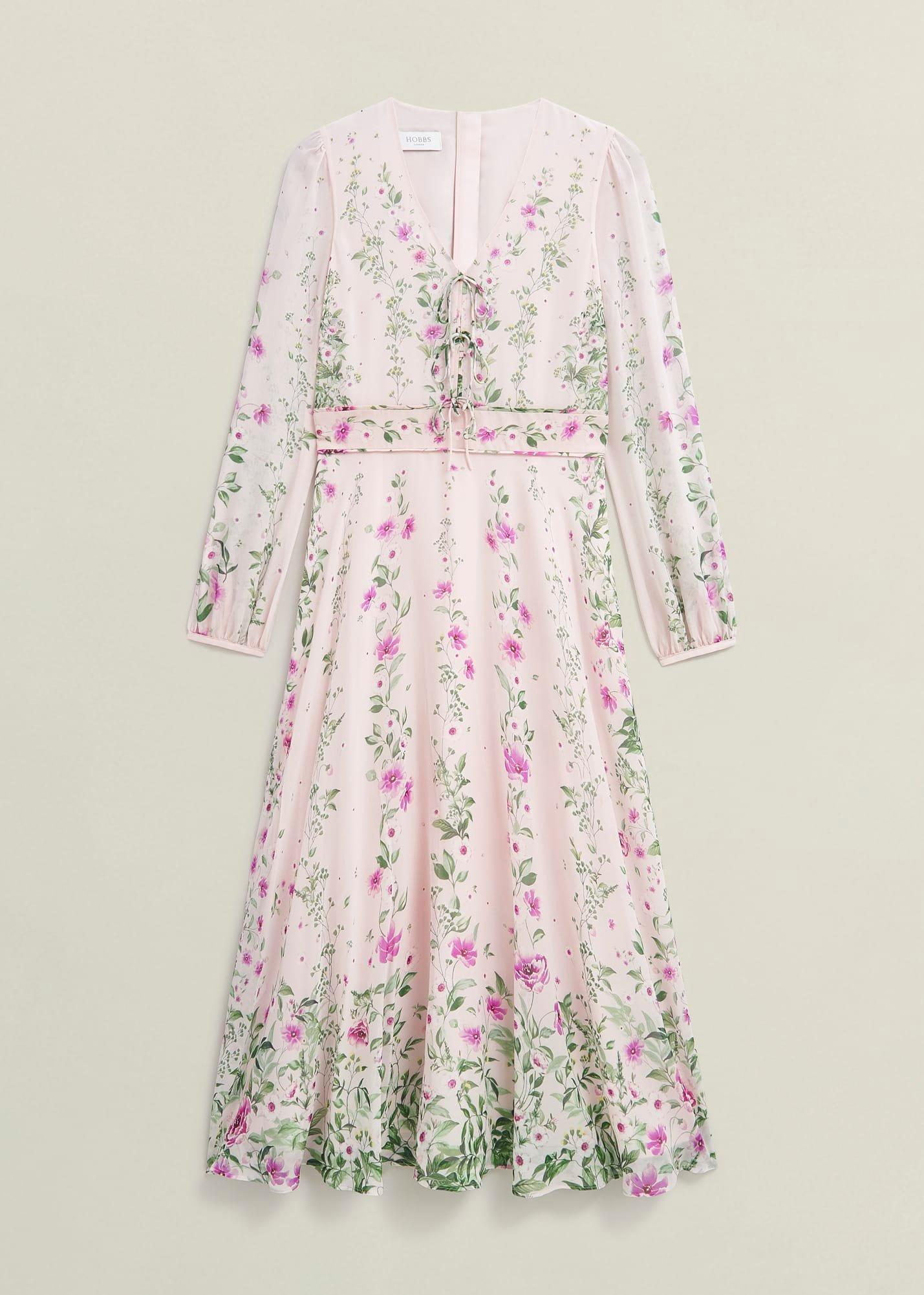 Petite Fay Silk Bow Detail Dress, Pink Multi, hi-res