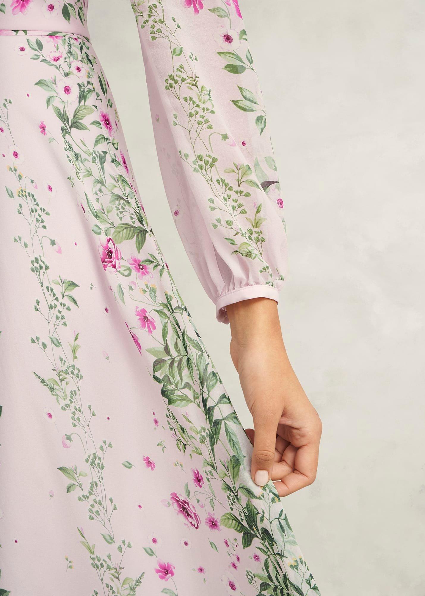 Petite Fay Silk Bow Detail Dress, Pink Multi, hi-res