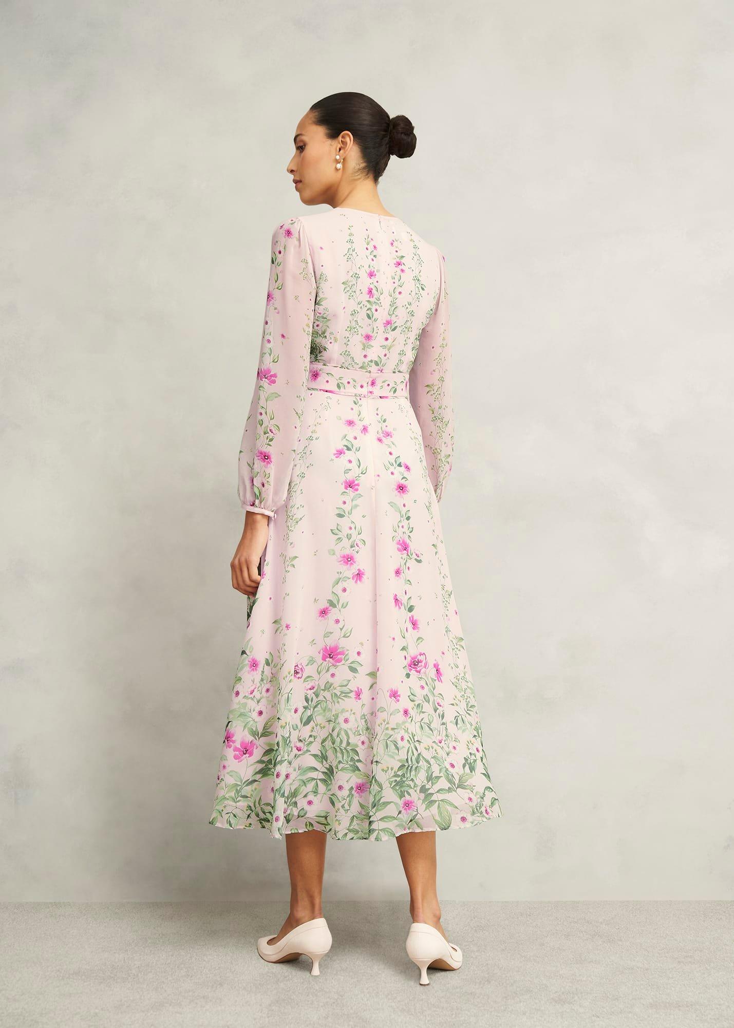 Petite Fay Silk Bow Detail Dress, Pink Multi, hi-res