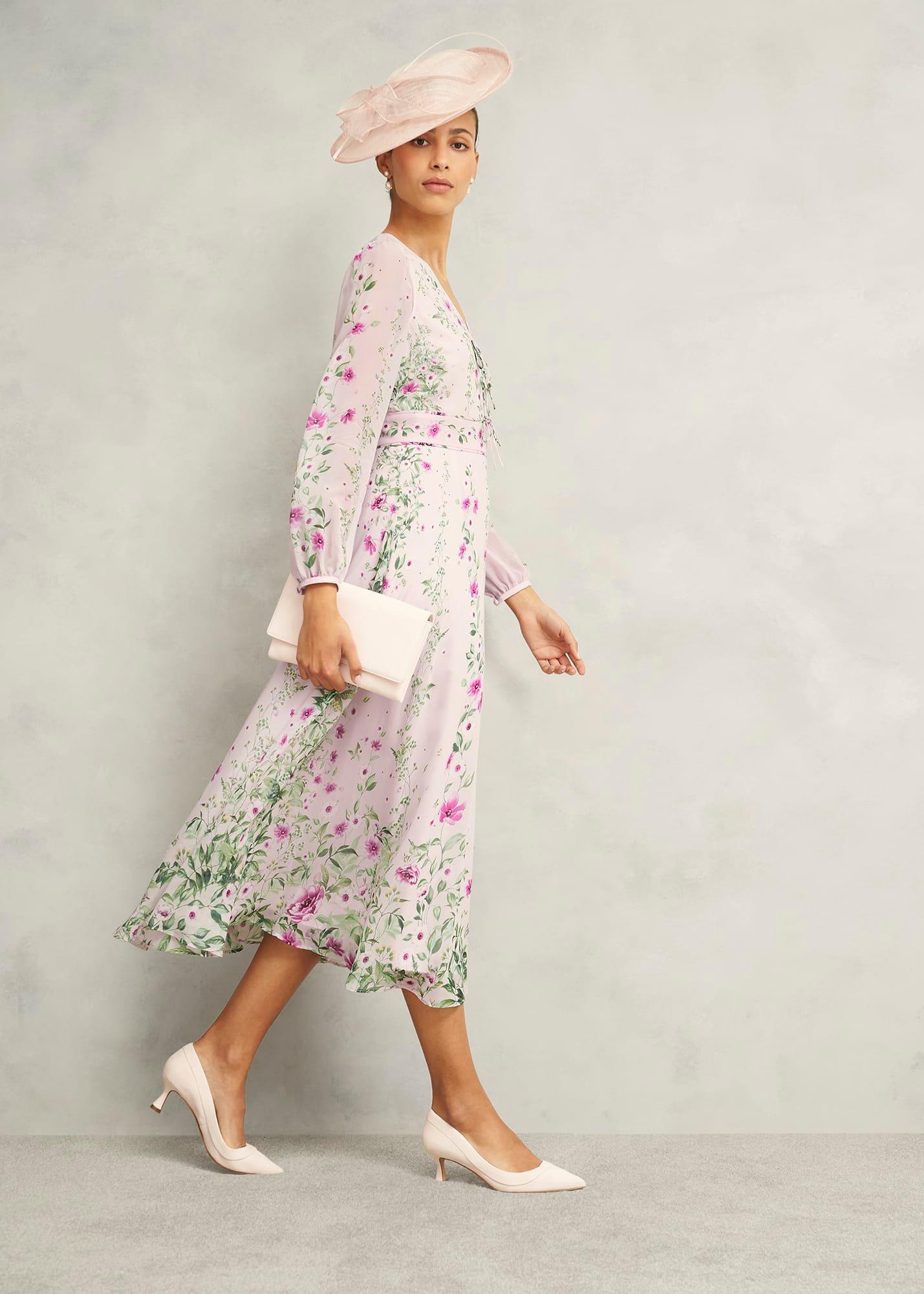 Petite Fay Silk Bow Detail Dress, Pink Multi, hi-res