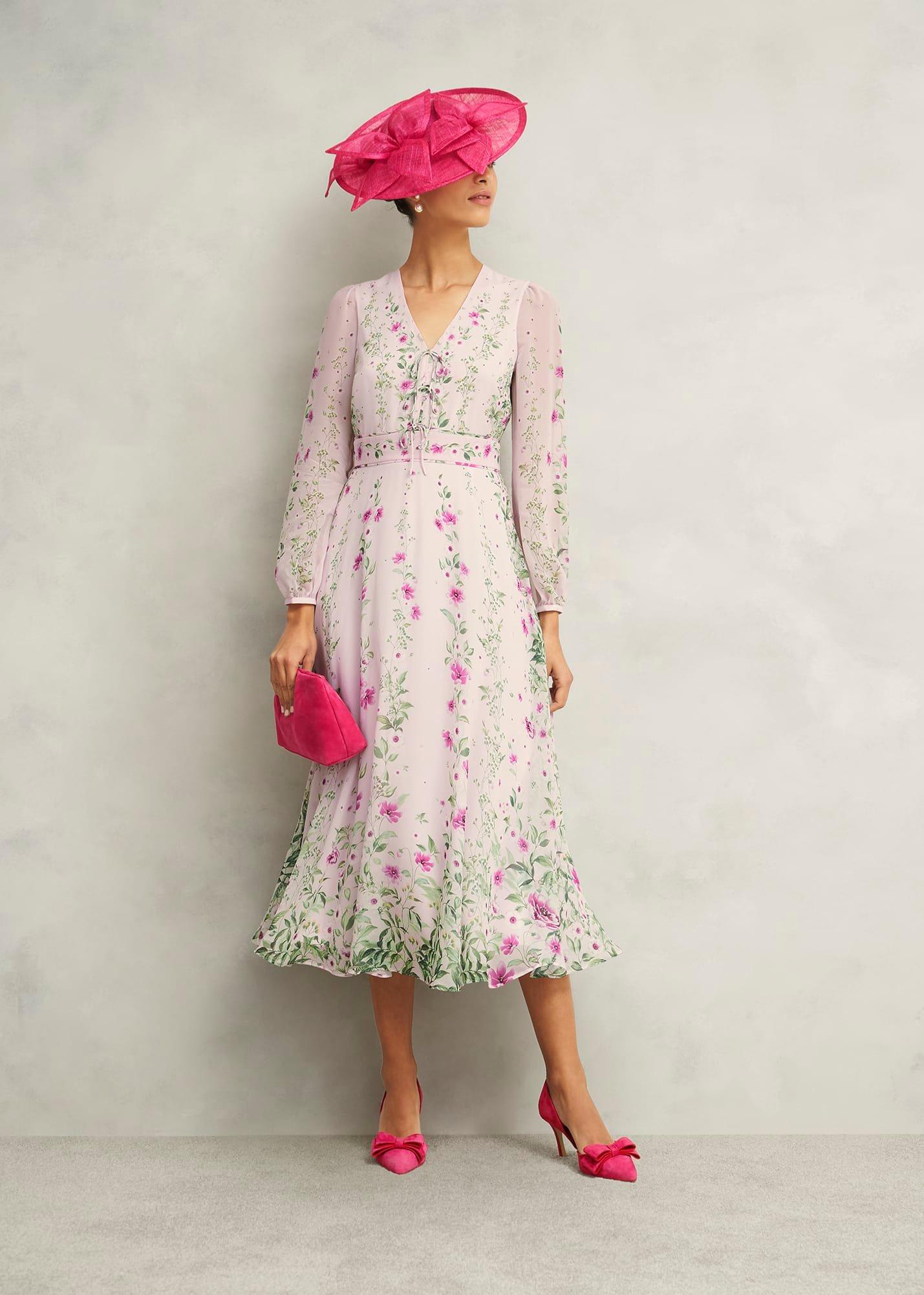 Petite Fay Silk Bow Detail Dress, Pink Multi, hi-res