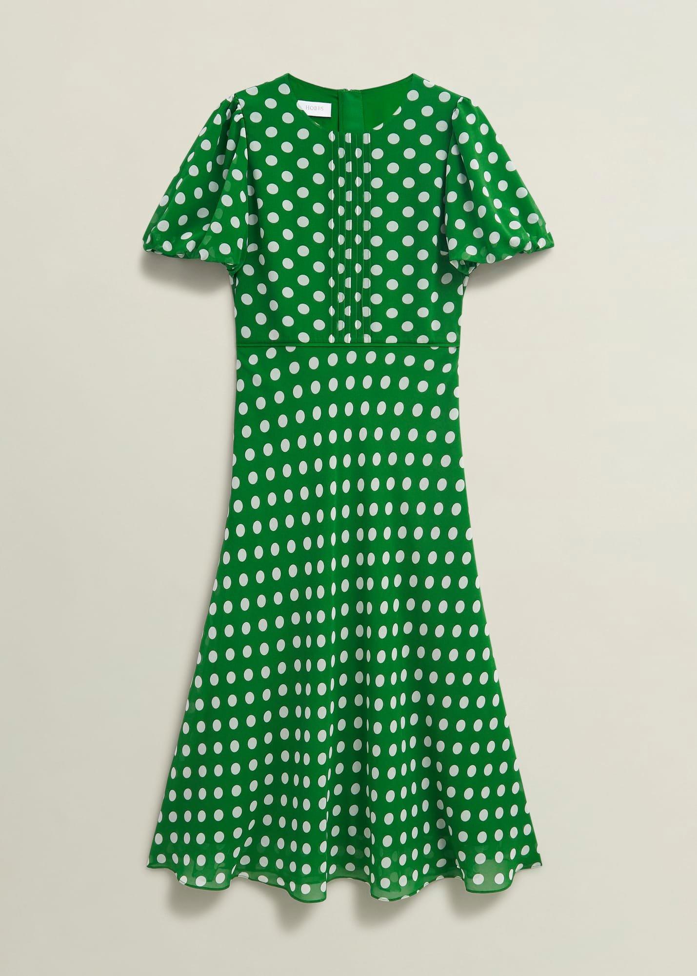 Dorothy Spot Dress, Green Ivory, hi-res