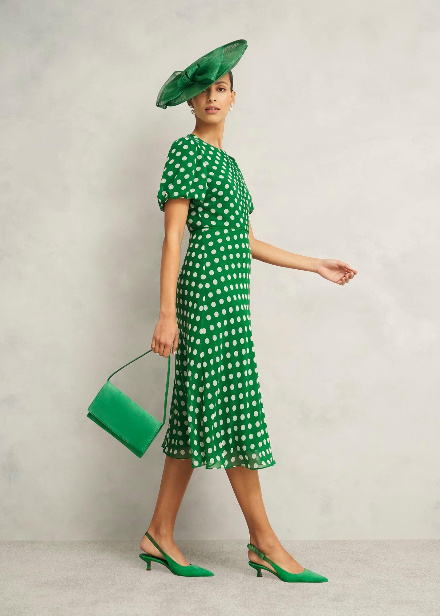 Dorothy Spot Dress, Green Ivory, hi-res