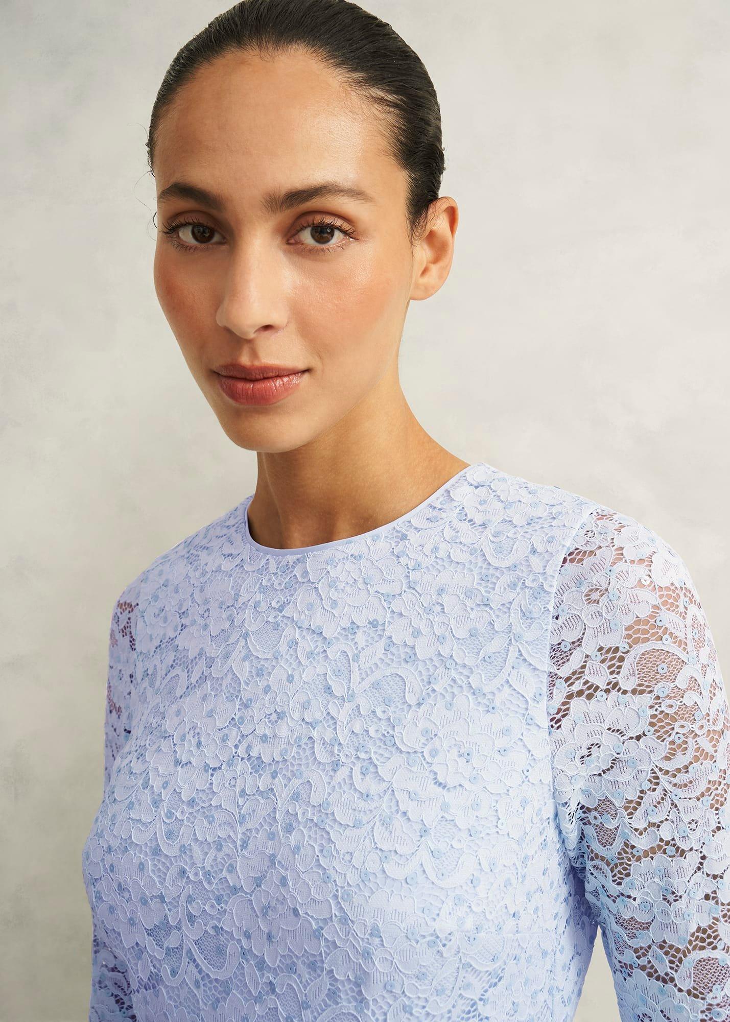 Ottilie Lace Sequin Dress, Pale Blue, hi-res