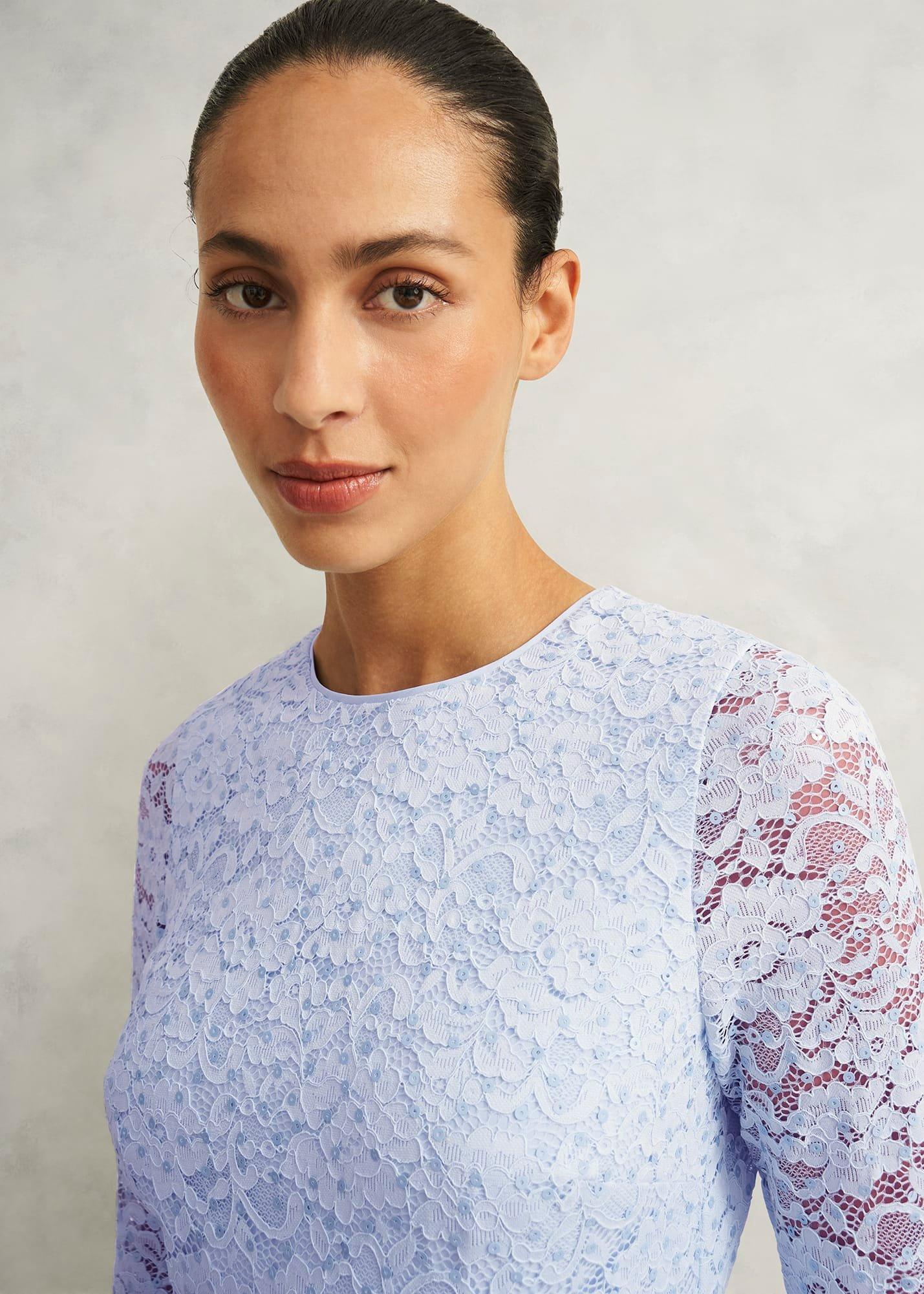 Petite Ottilie Lace Sequin Dress, Pale Blue, hi-res