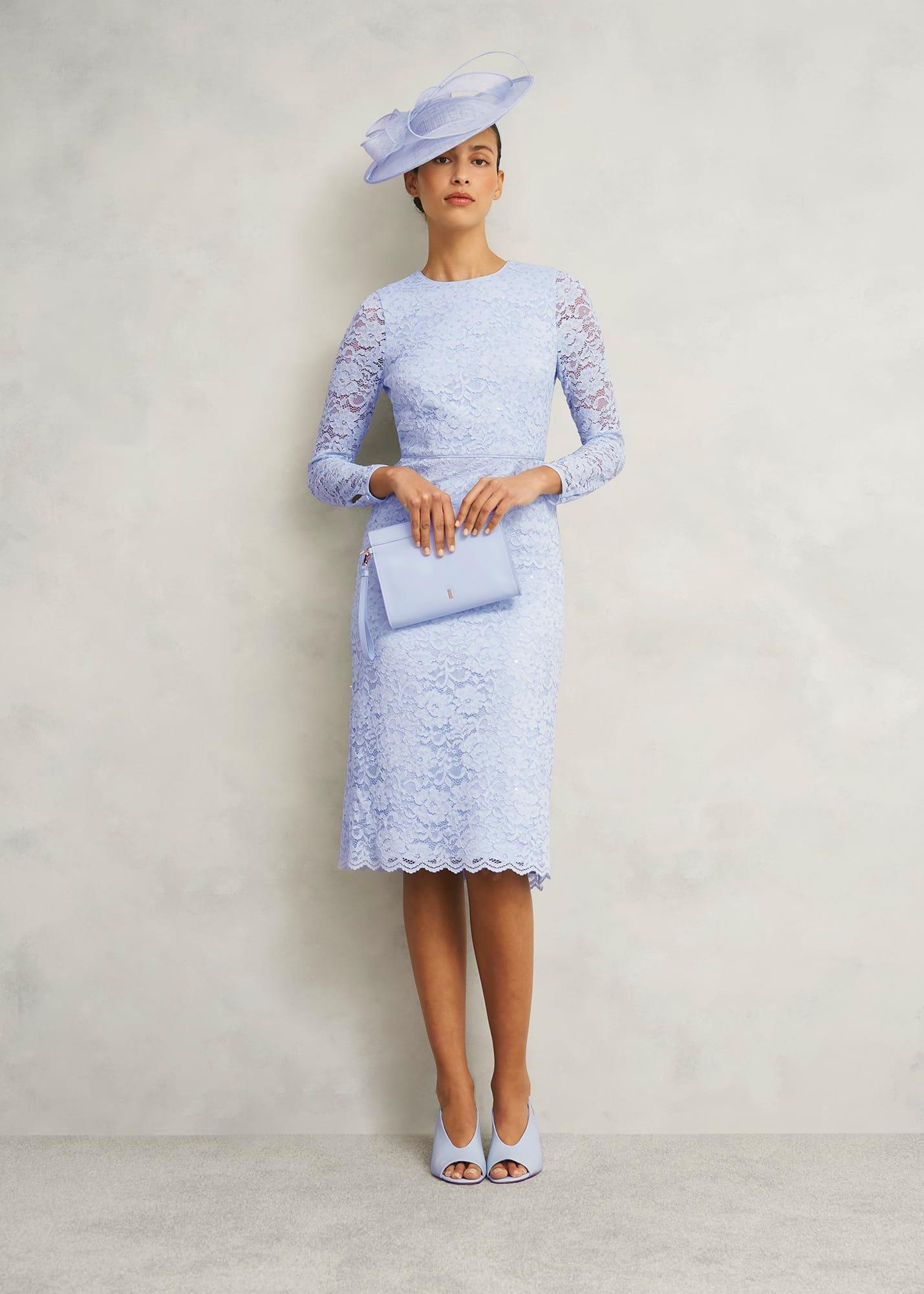 Petite Ottilie Lace Sequin Dress, Pale Blue, hi-res