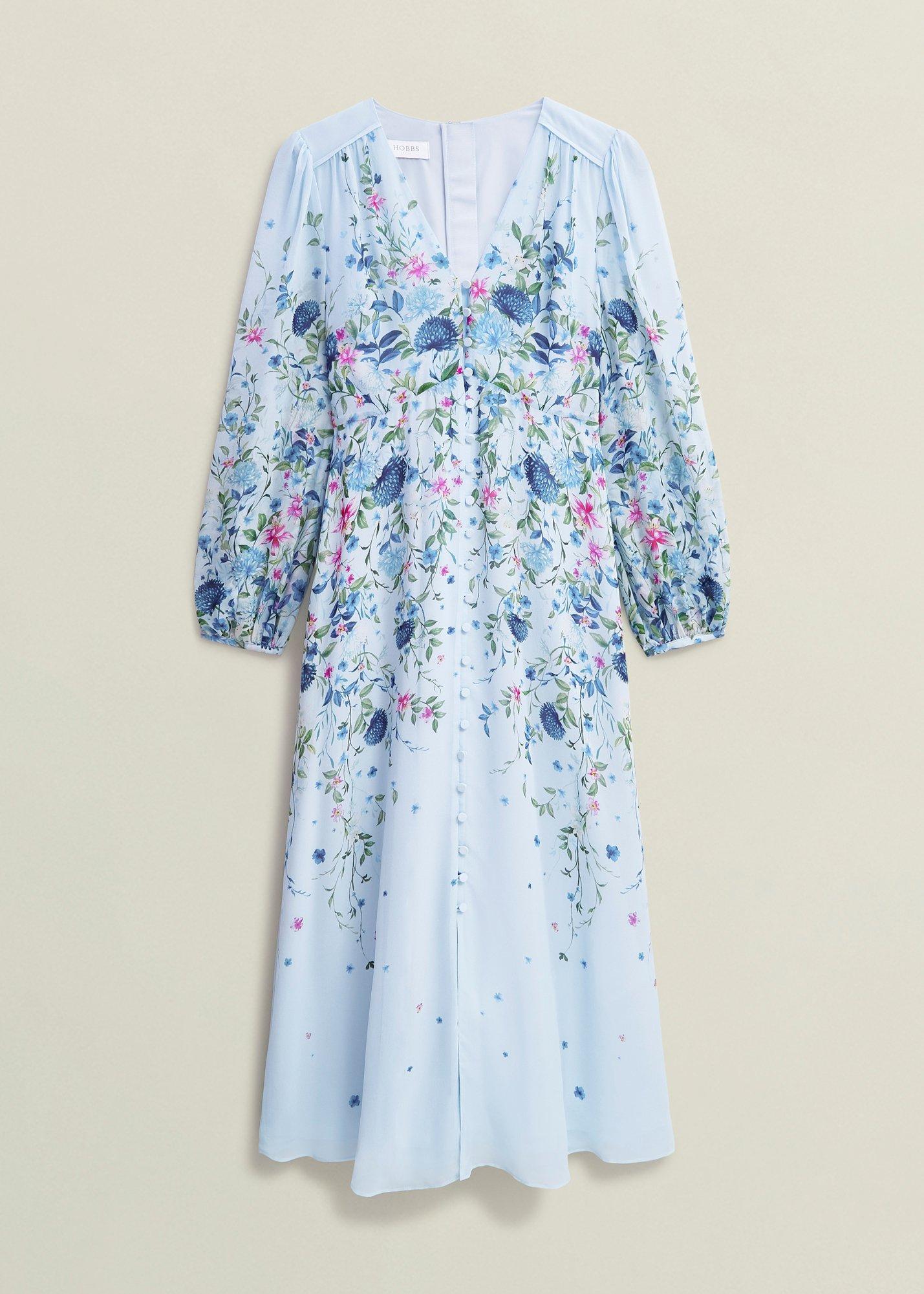 Caversham Floral Silk Dress, Blue Multi, hi-res