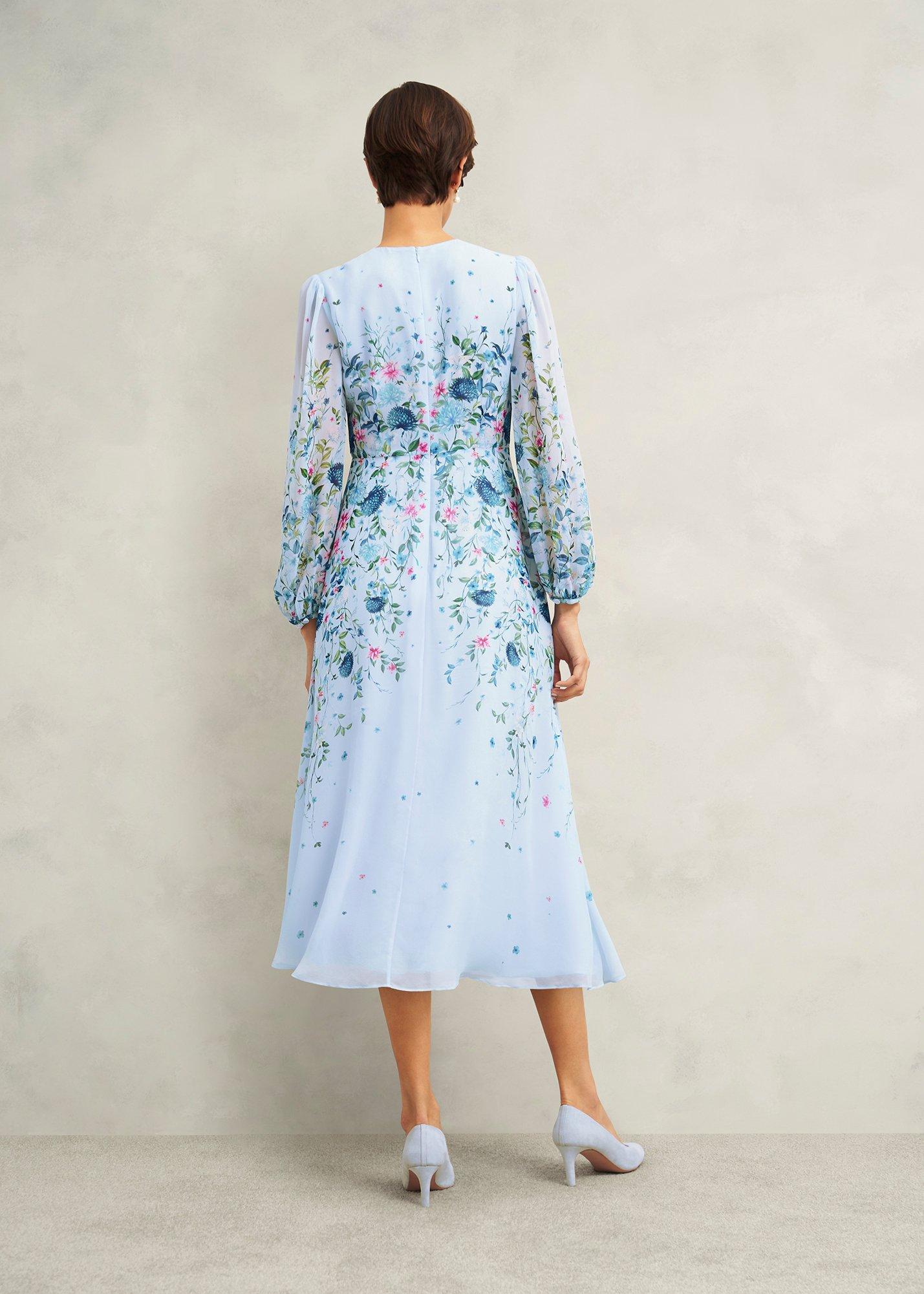 Caversham Floral Silk Dress, Blue Multi, hi-res