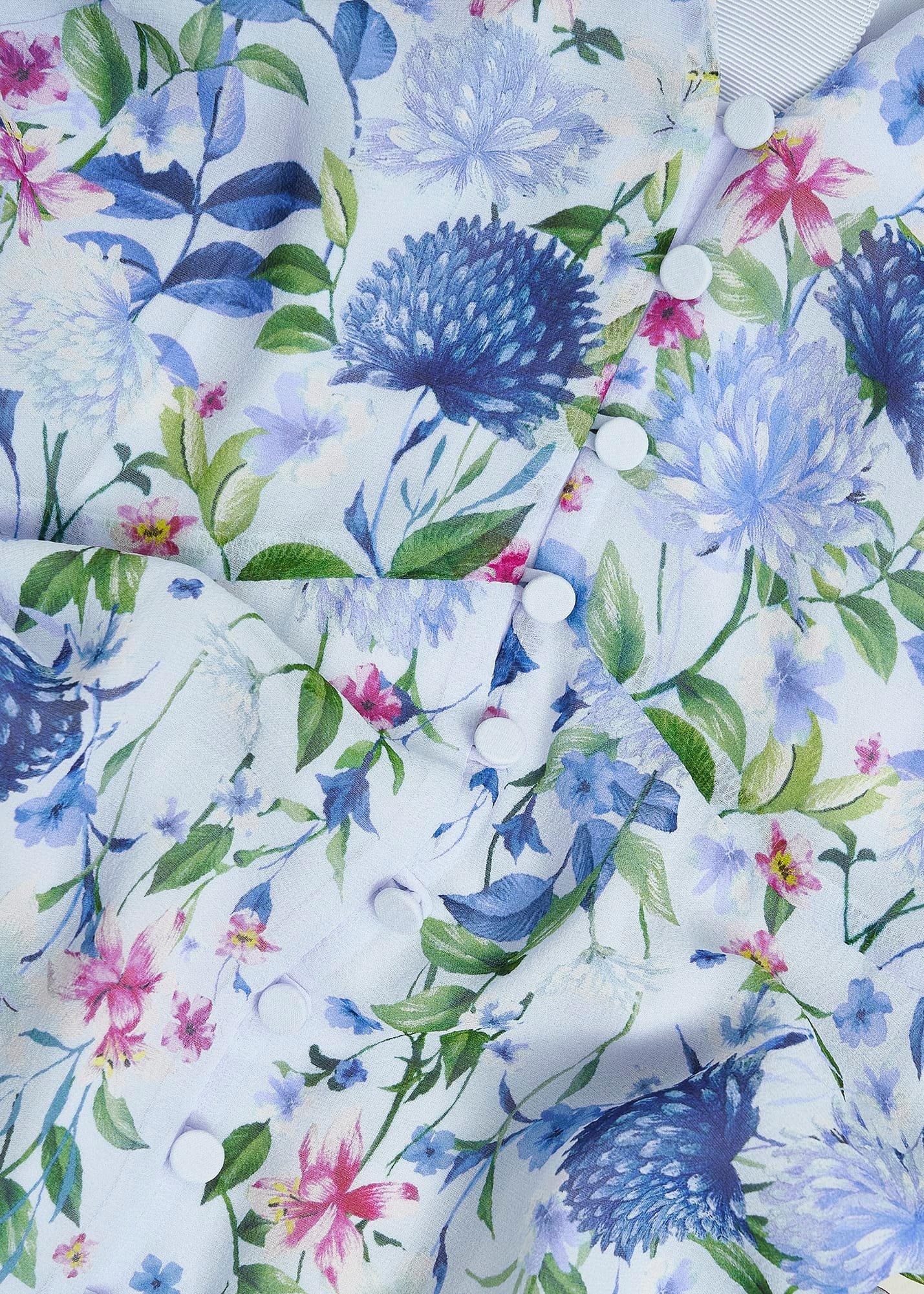 Petite Caversham Floral Silk Dress, Blue Multi, hi-res