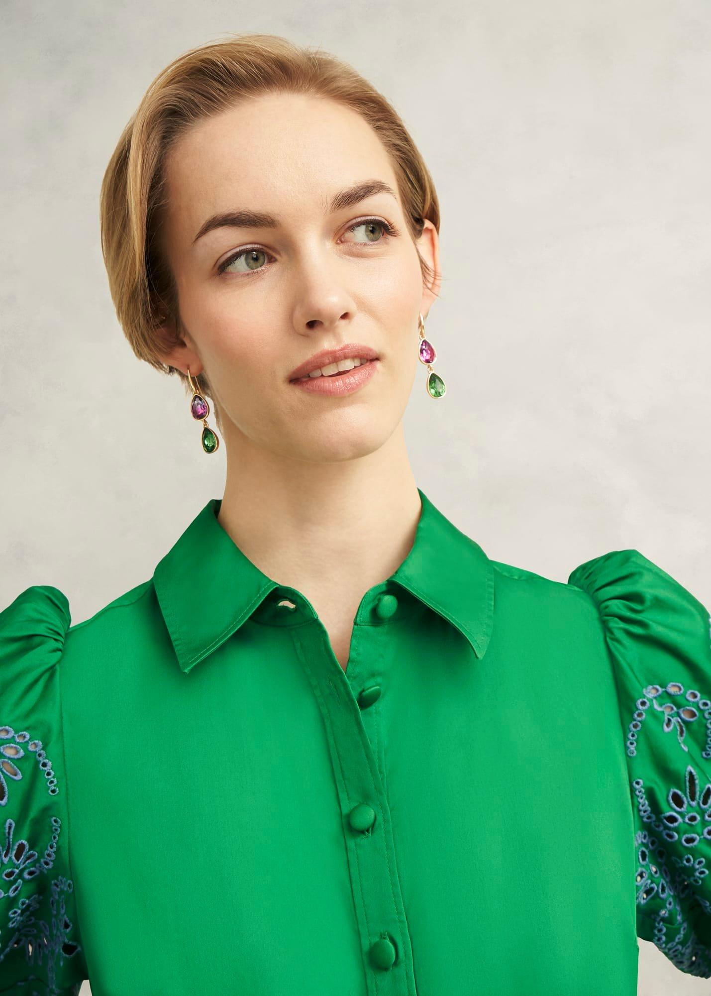 Rosette Broderie Dress, Cilantro Green, hi-res