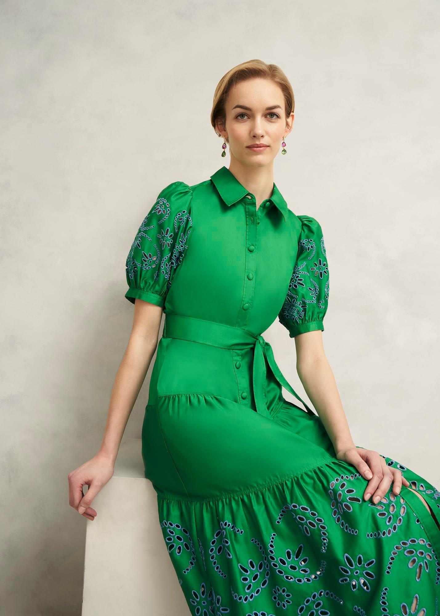 Rosette Broderie Dress, Cilantro Green, hi-res