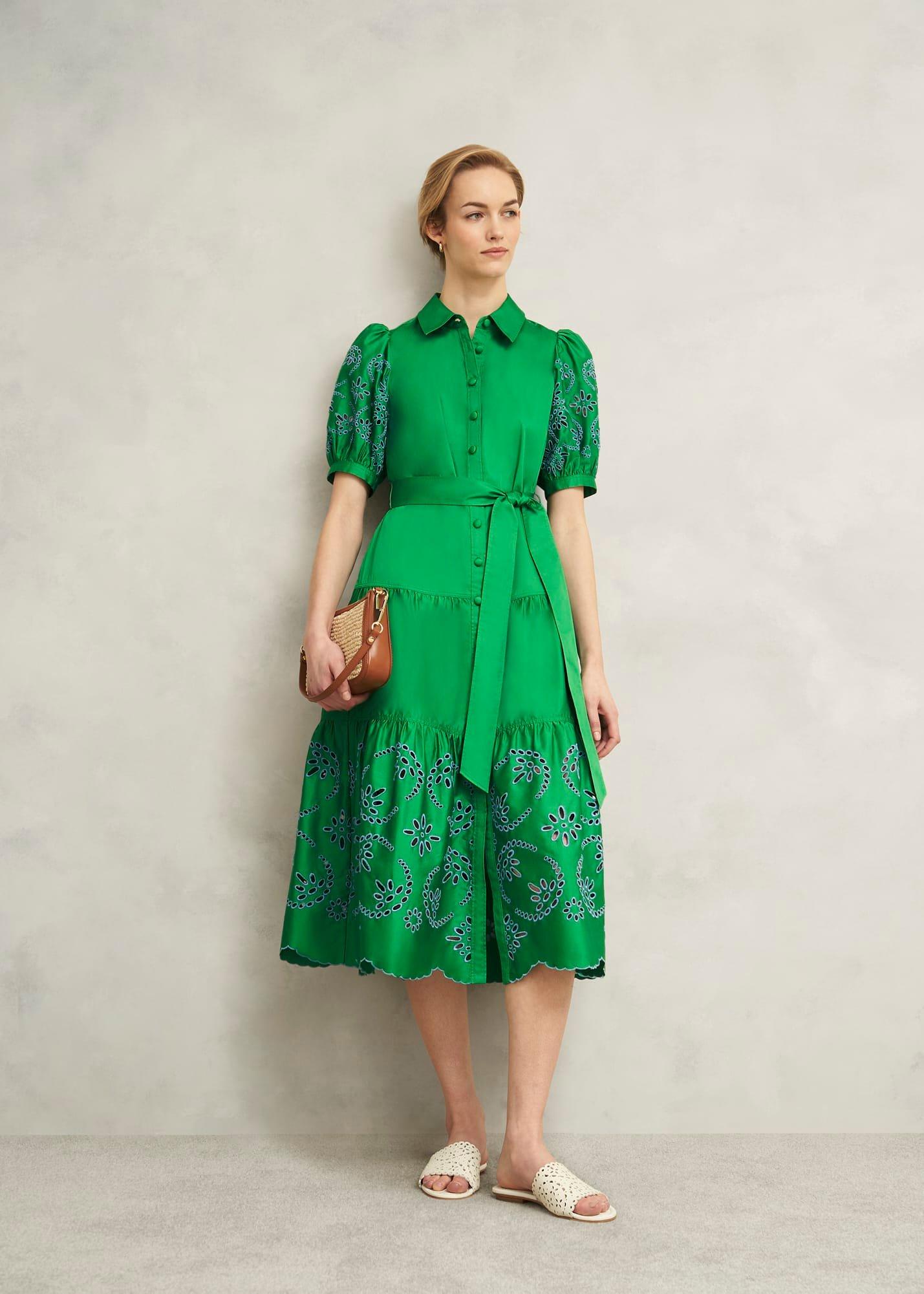 Rosette Broderie Dress, Cilantro Green, hi-res