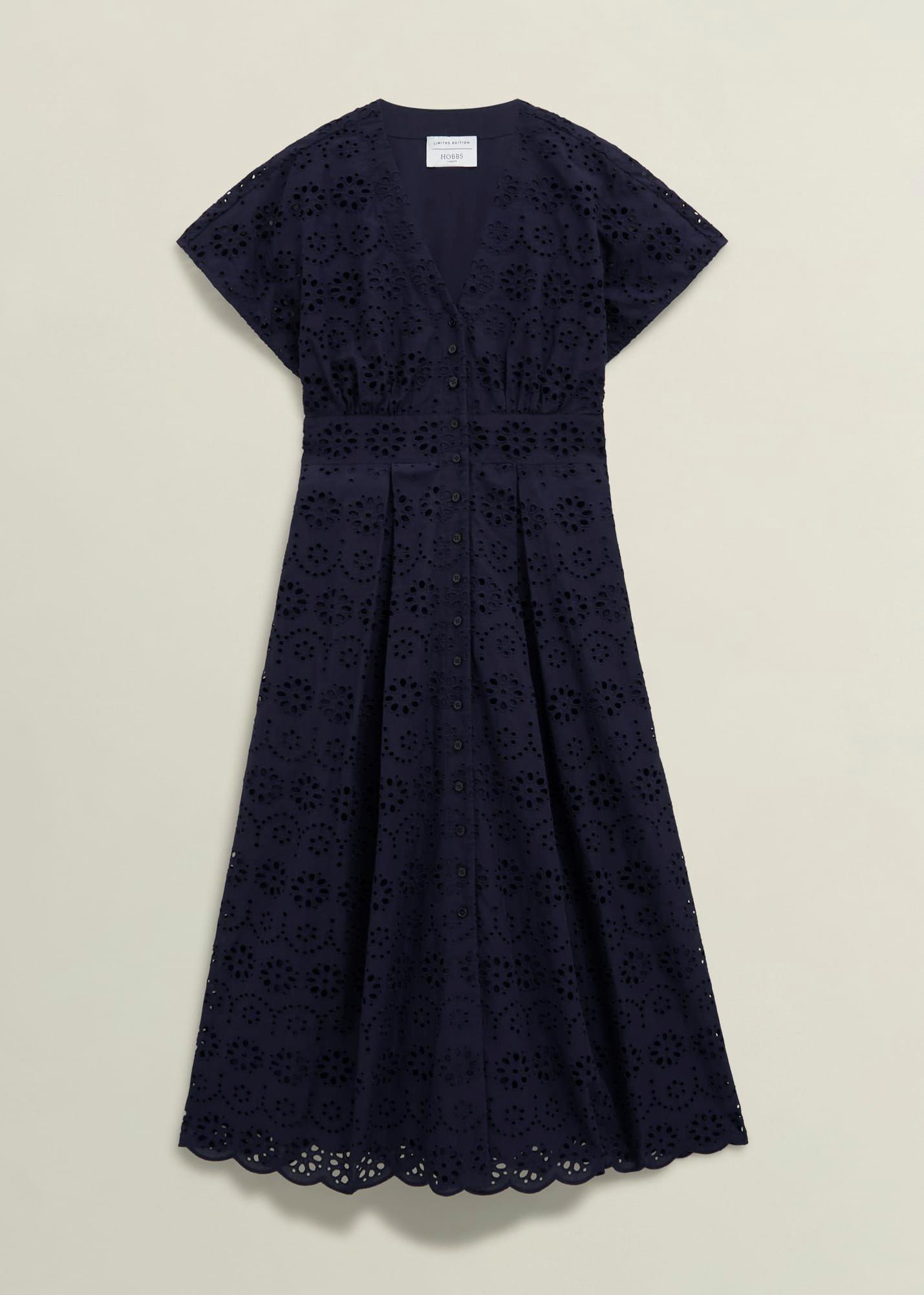 Morrab Cotton Broderie Dress, Midnight Navy, hi-res