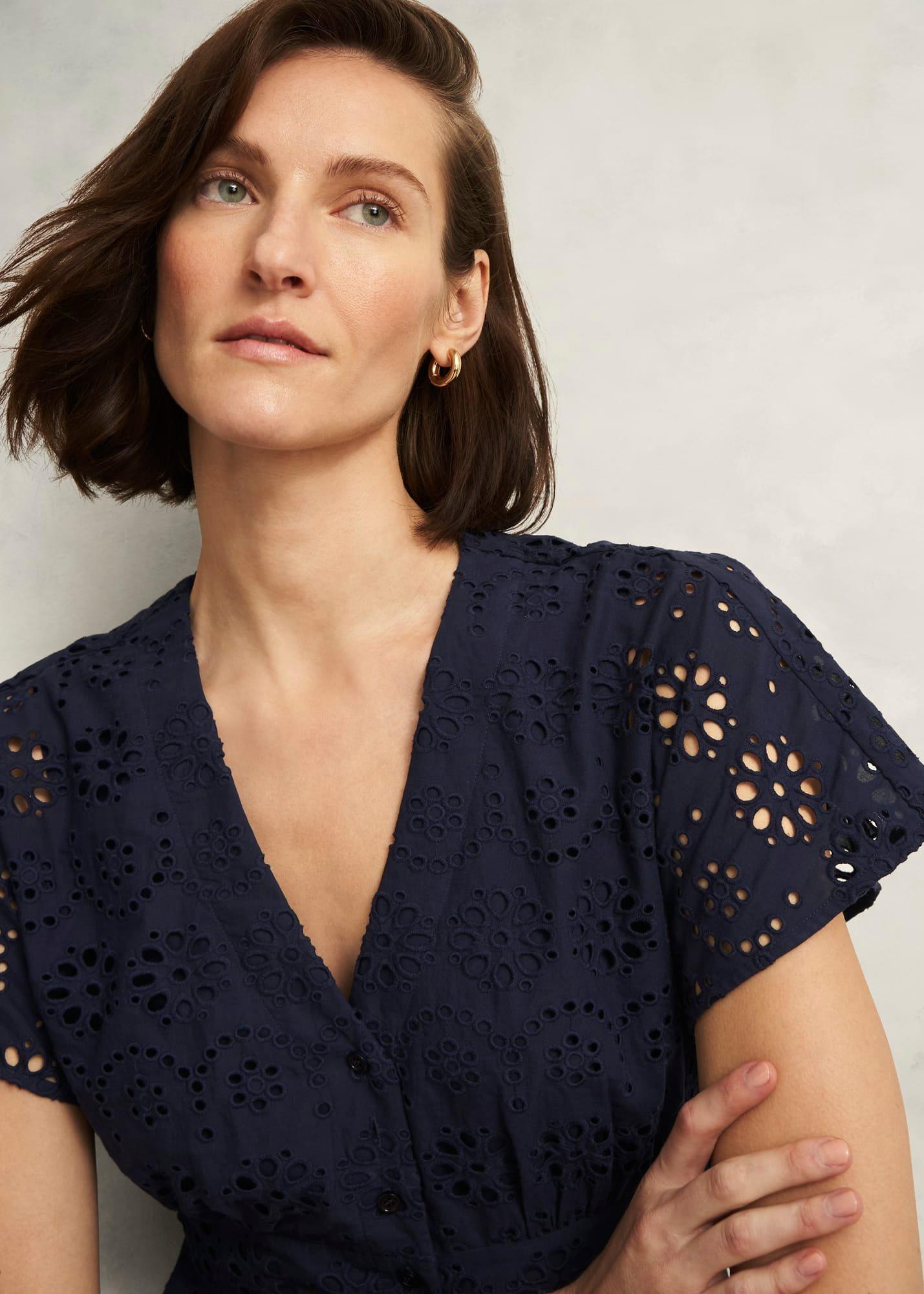 Morrab Cotton Broderie Dress, Midnight Navy, hi-res