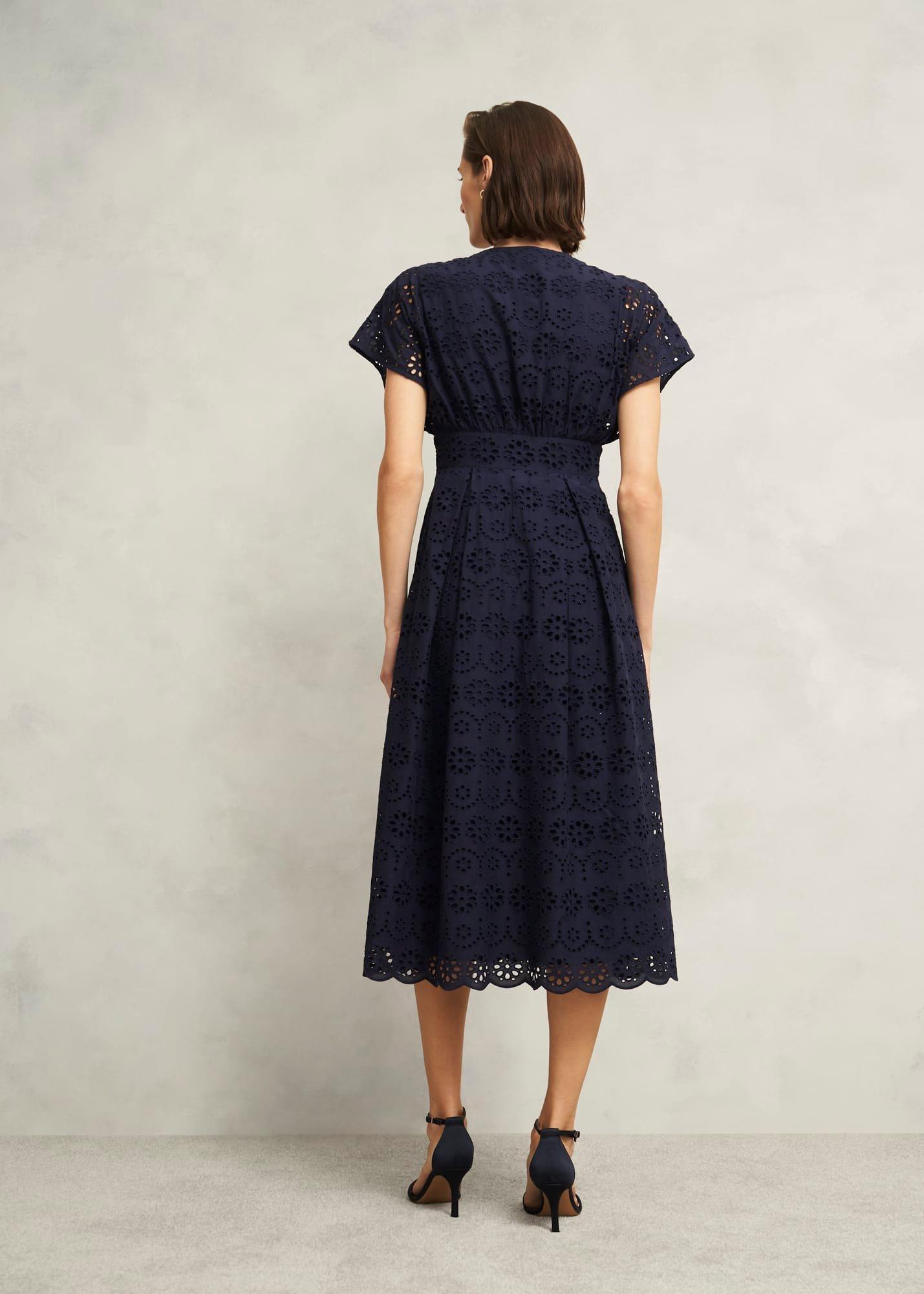 Morrab Cotton Broderie Dress, Midnight Navy, hi-res