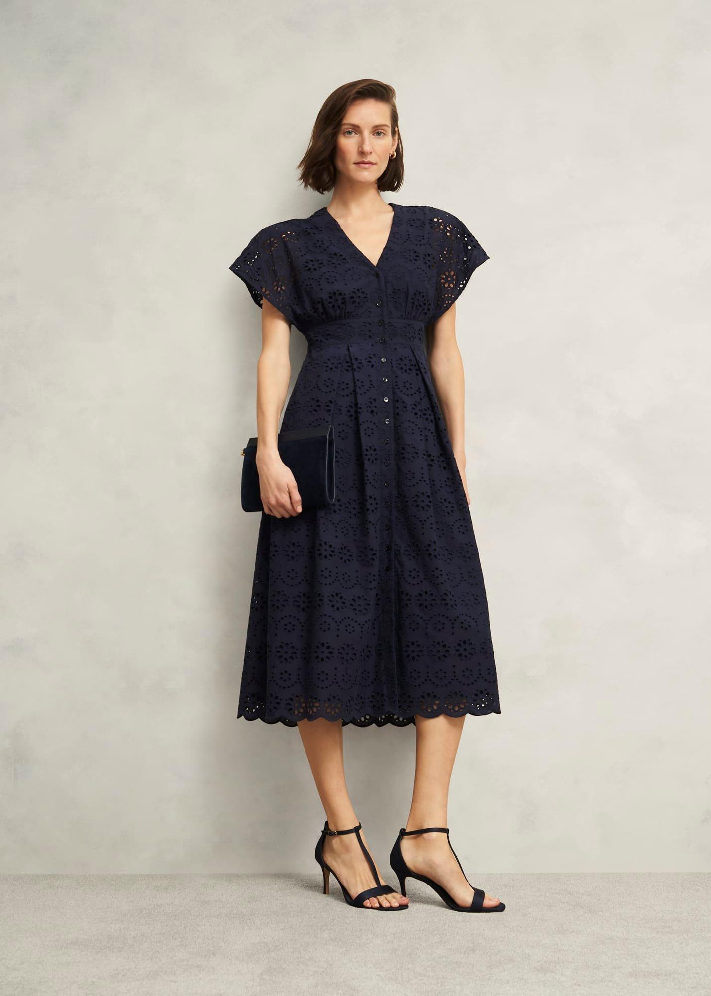 Morrab Cotton Broderie Dress, Midnight Navy, hi-res