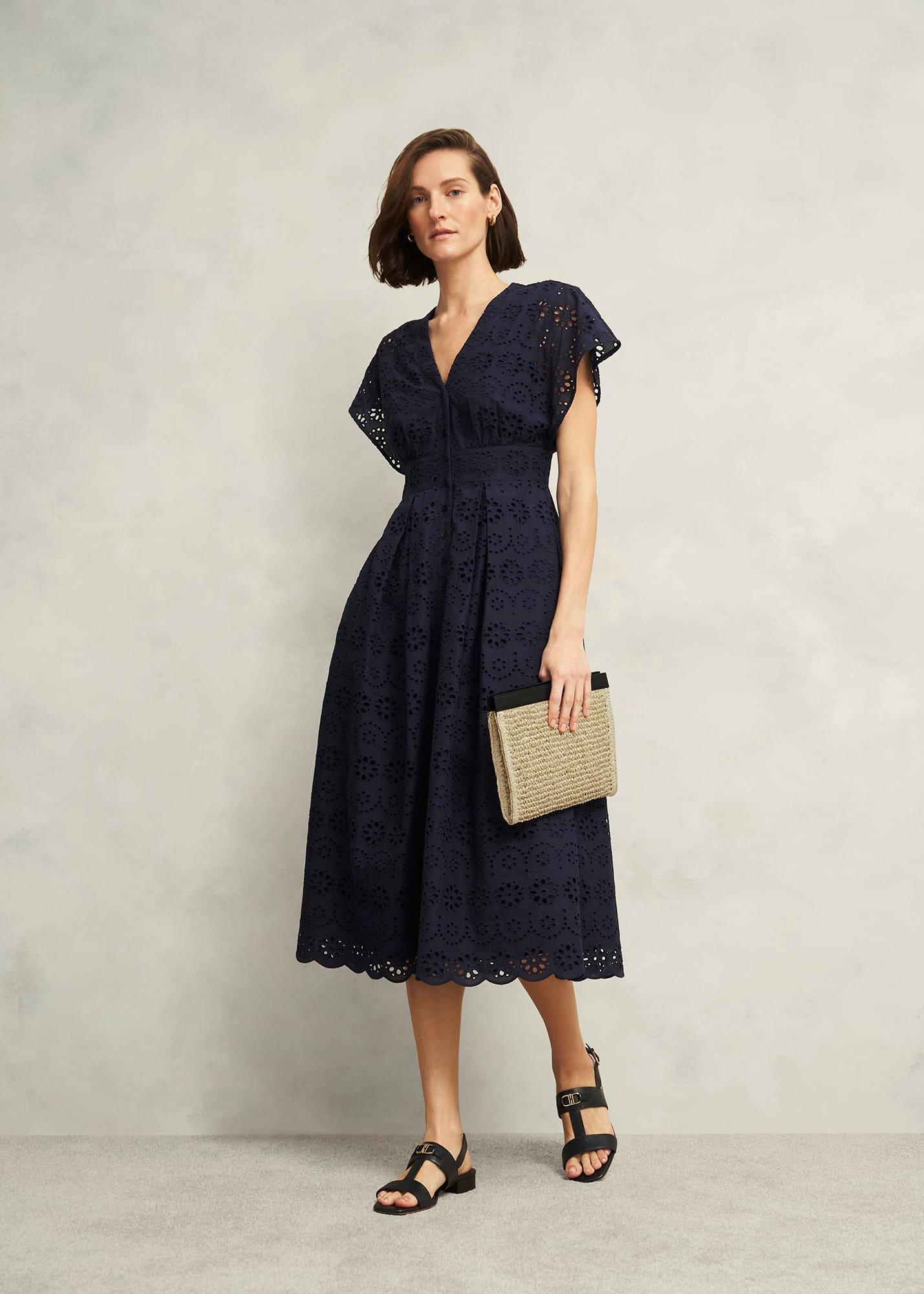 Morrab Cotton Broderie Dress, Midnight Navy, hi-res