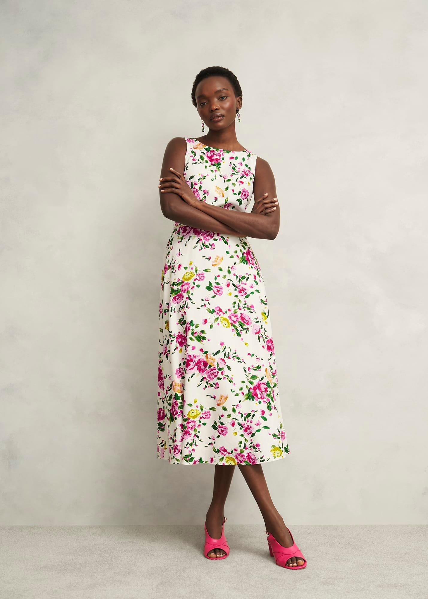 Carly Linen Dress, Ivory Multi, hi-res