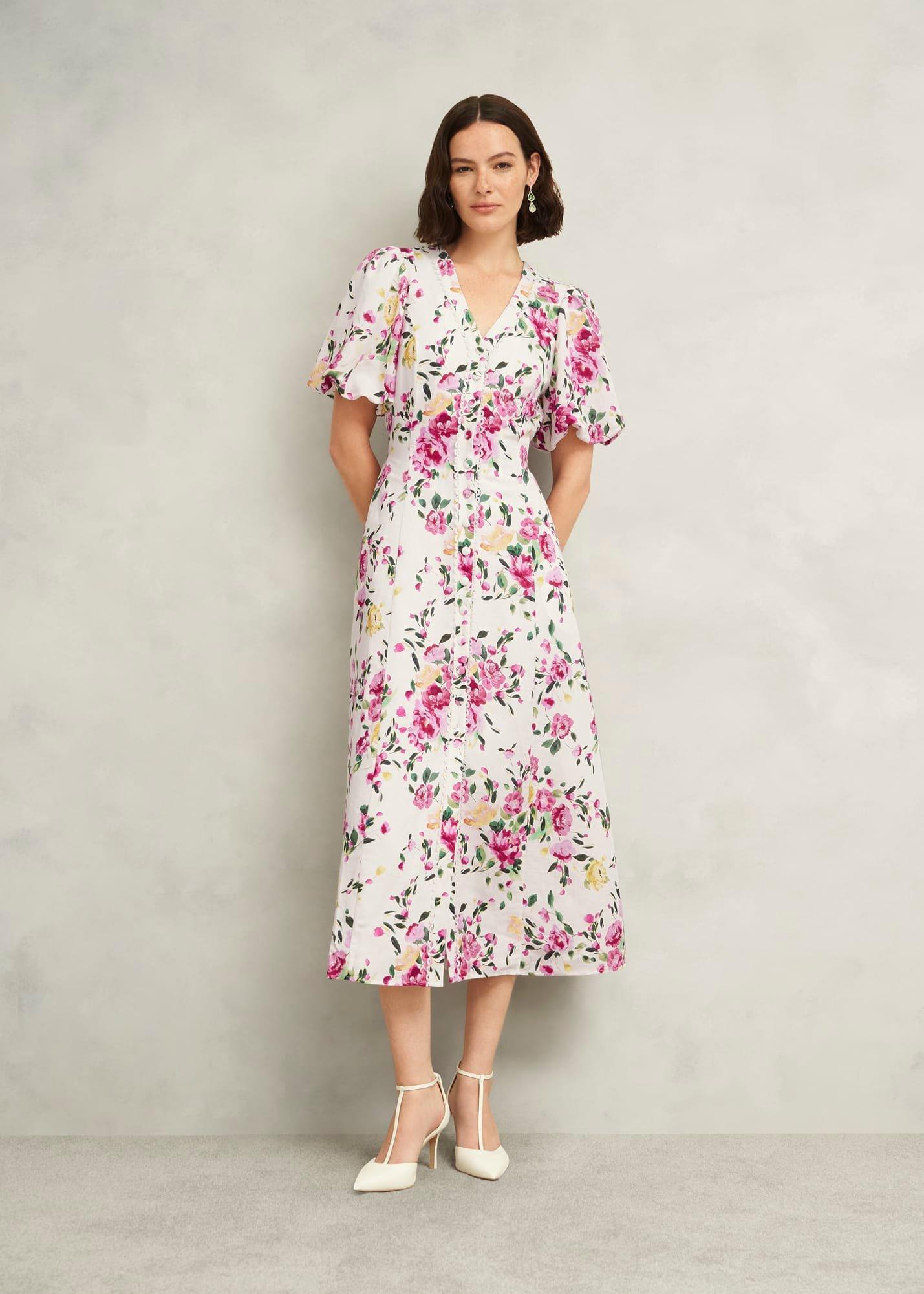 Taylor Linen Dress, Ivory Multi, hi-res