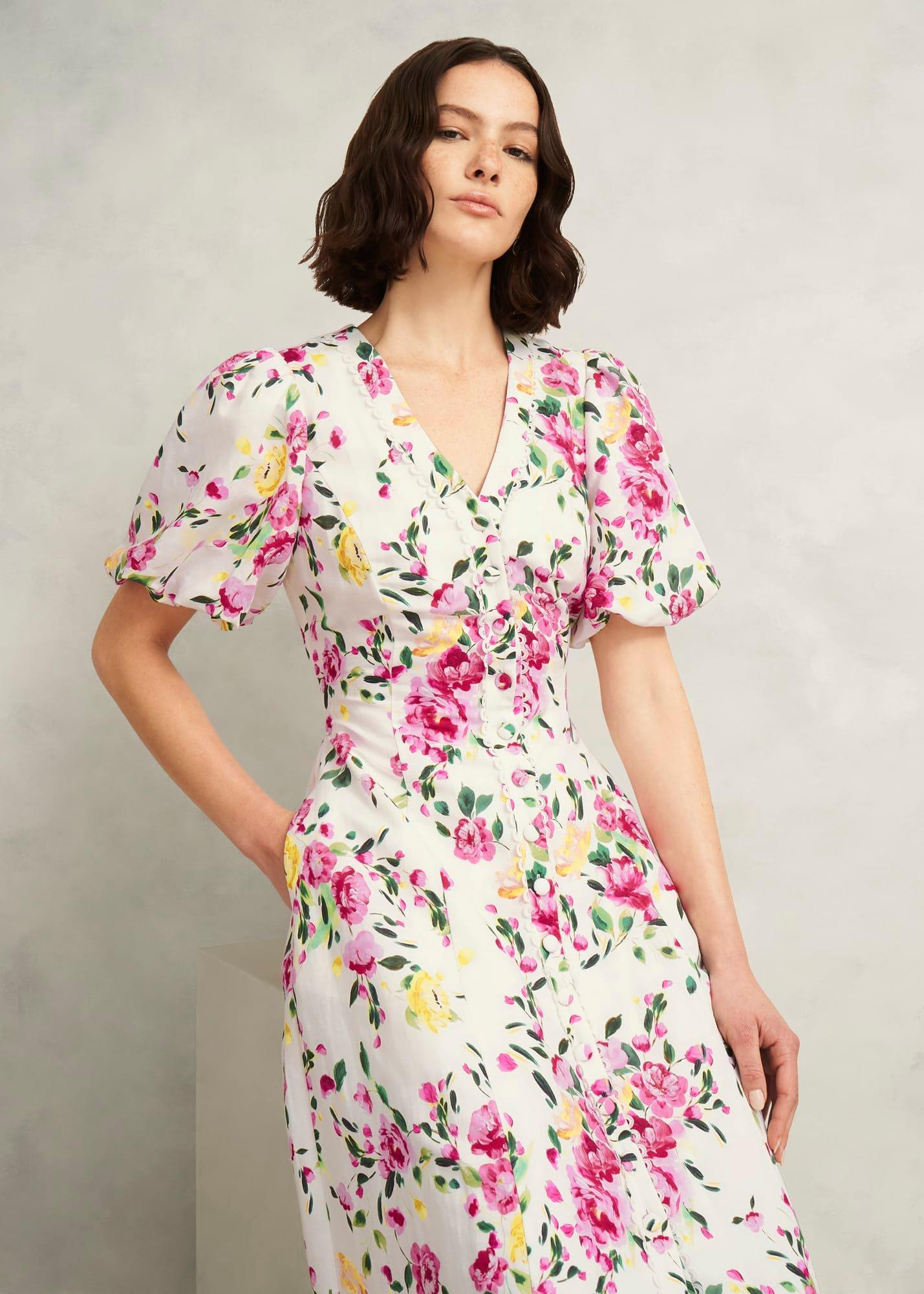 Taylor Linen Dress, Ivory Multi, hi-res