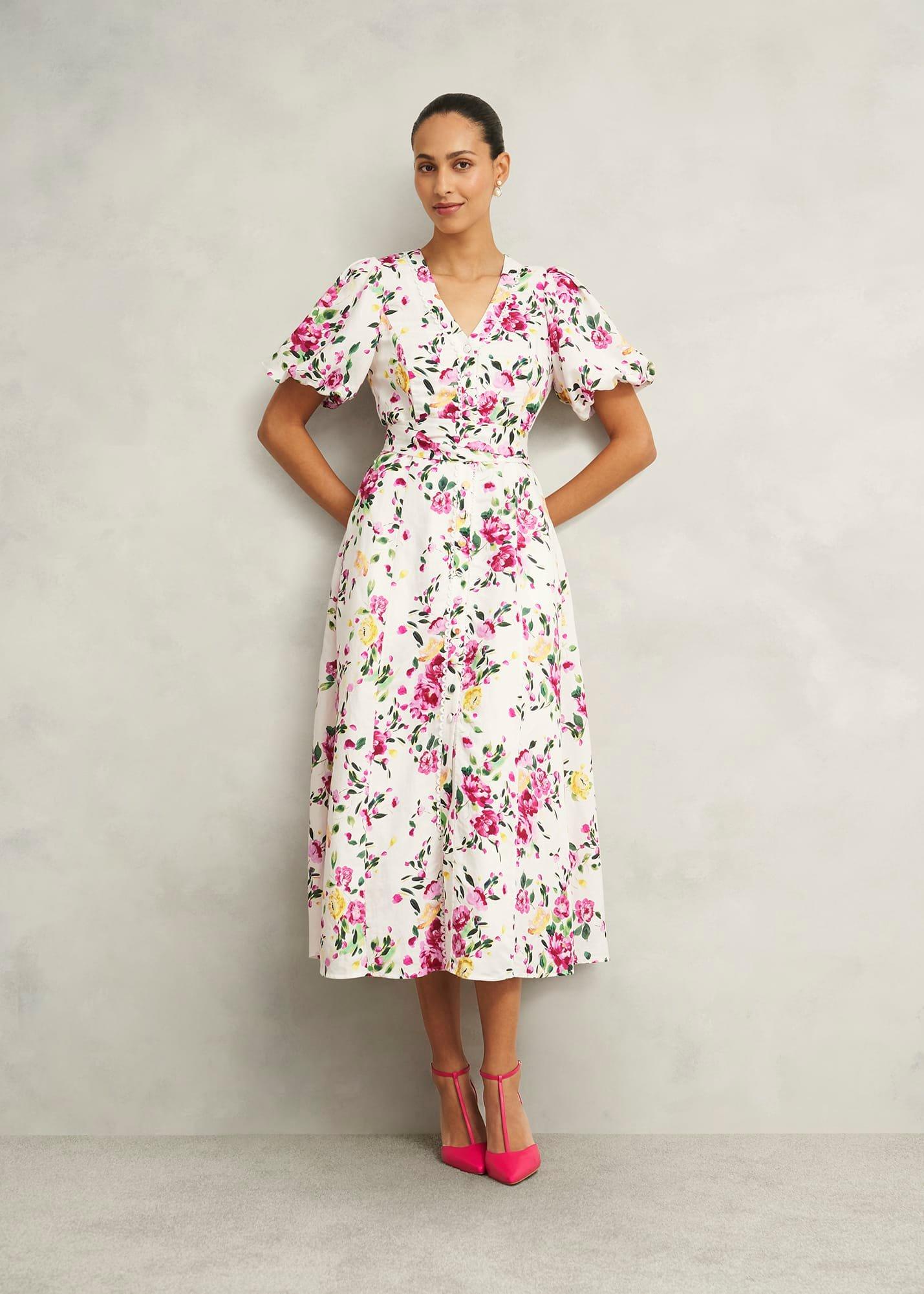 Taylor Linen Dress, Ivory Multi, hi-res
