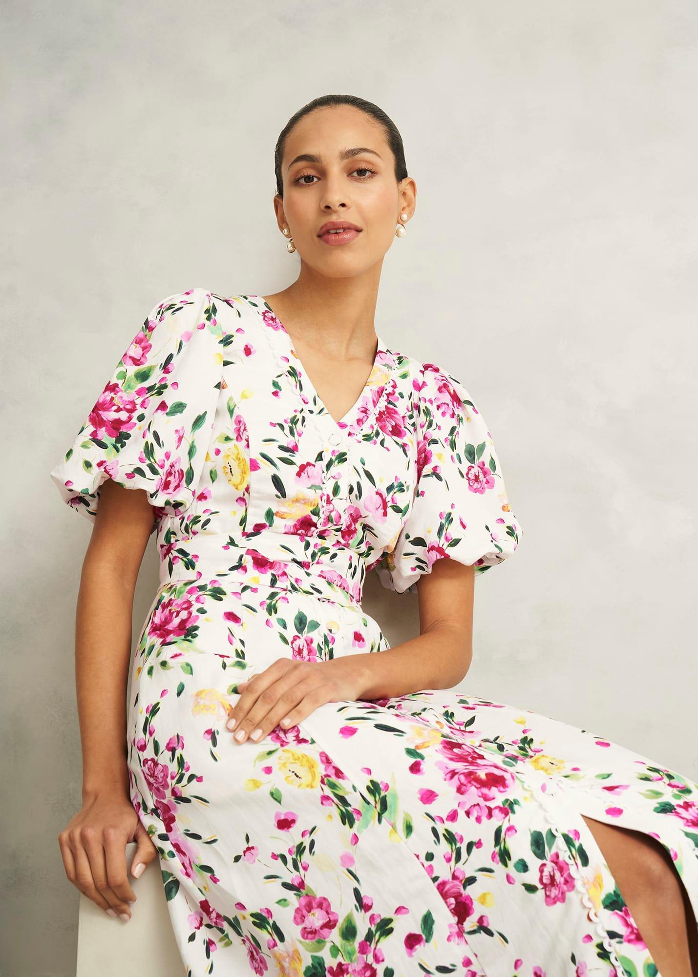 Taylor Linen Dress, Ivory Multi, hi-res