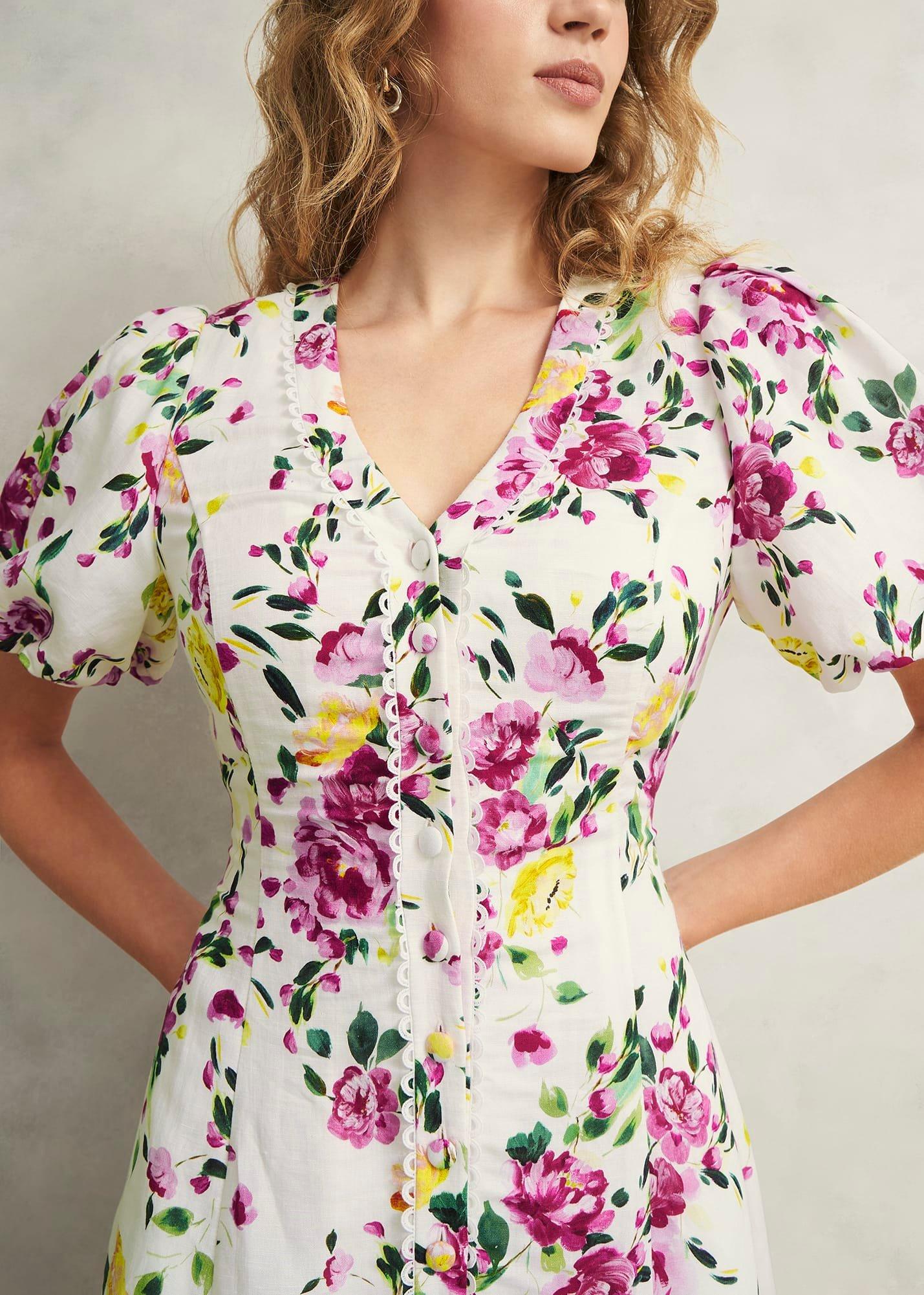 Taylor Linen Dress, Ivory Multi, hi-res